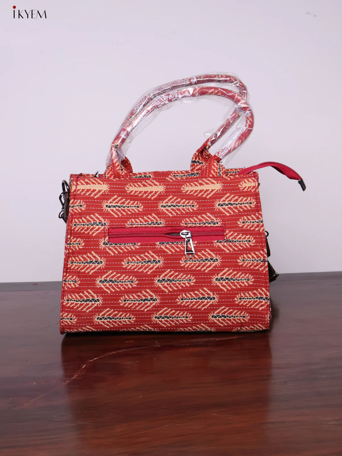 Printed Handbag with Sling - Brick Red - KL20130 - Image 5