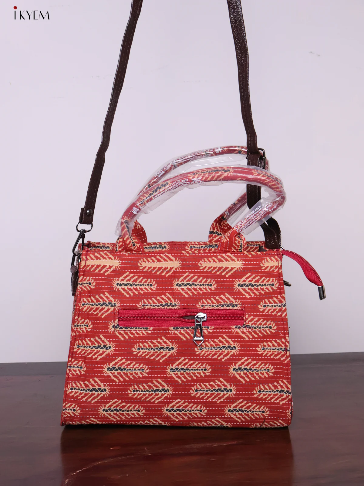 Printed Handbag with Sling - Brick Red - KL20130 - Image 6