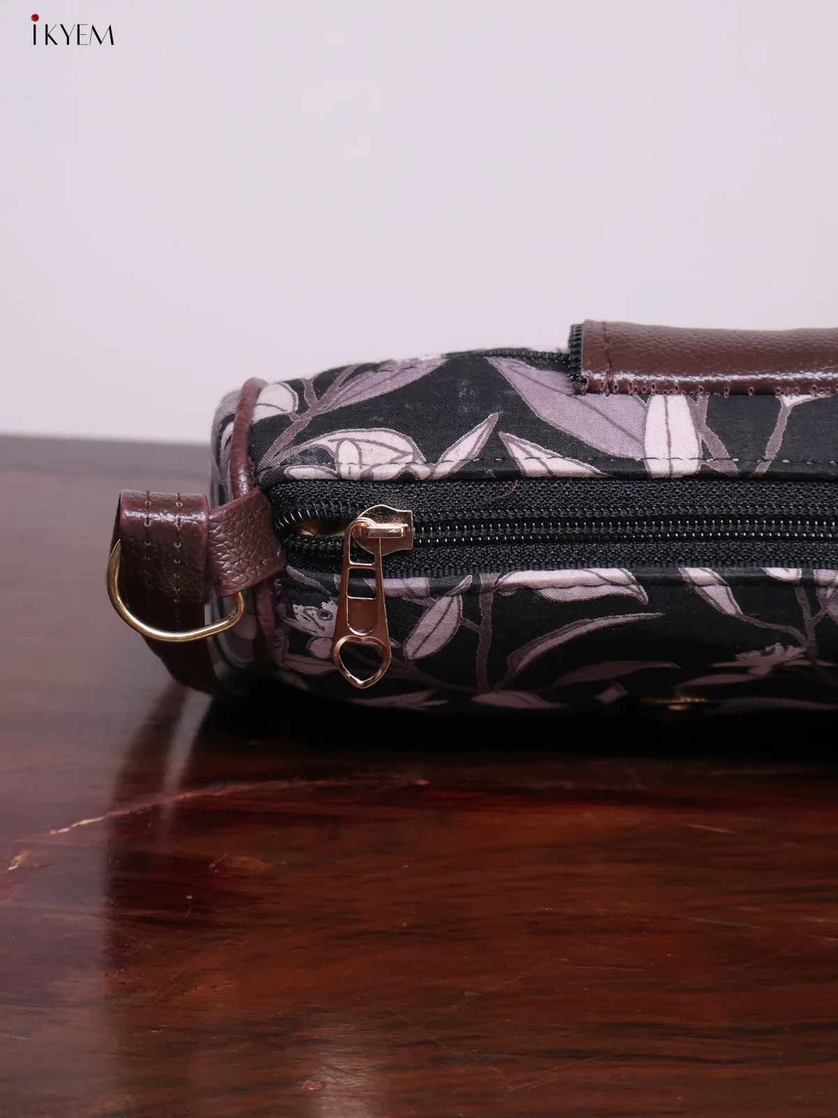 Printed Sling bag with Leather Flap - Black - KL20131 - Image 4