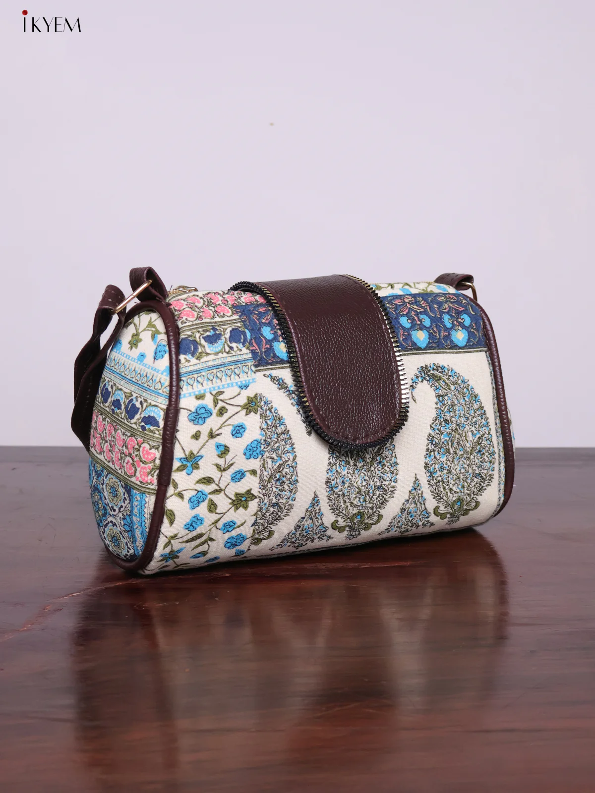 Printed Sling bag with Leather Flap - White - KL20132