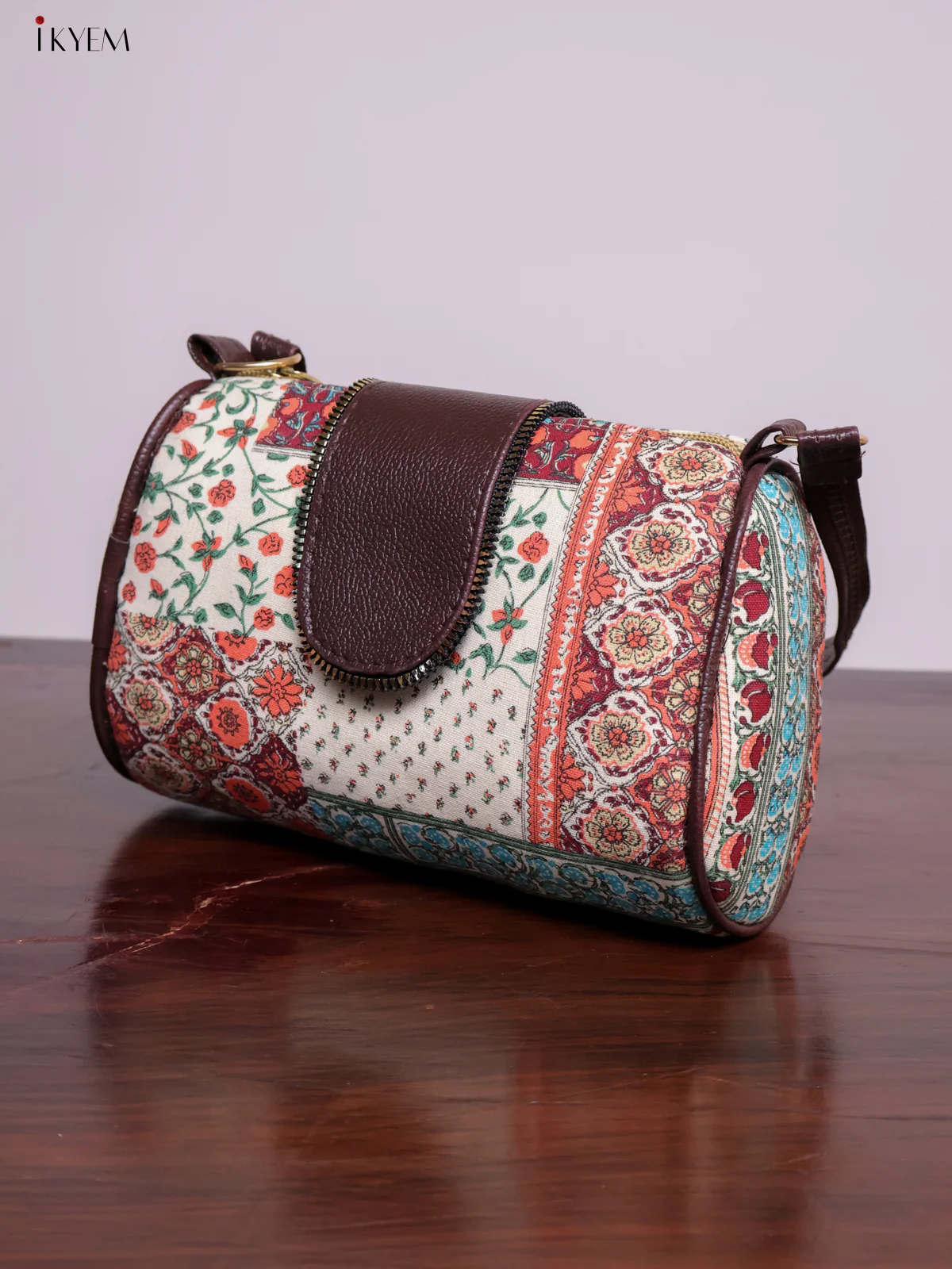 Printed Sling bag with Leather Flap - Cream - KL20134 - Image 2