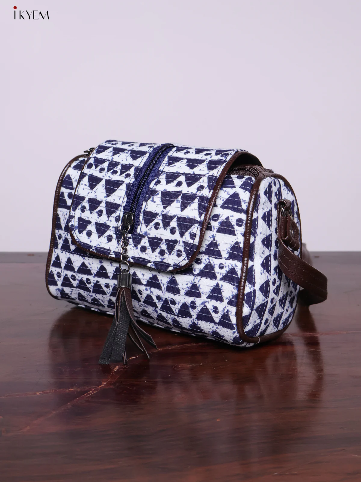 Cotton Printed Sling Bag - Blue & White - KL20138 - Image 4