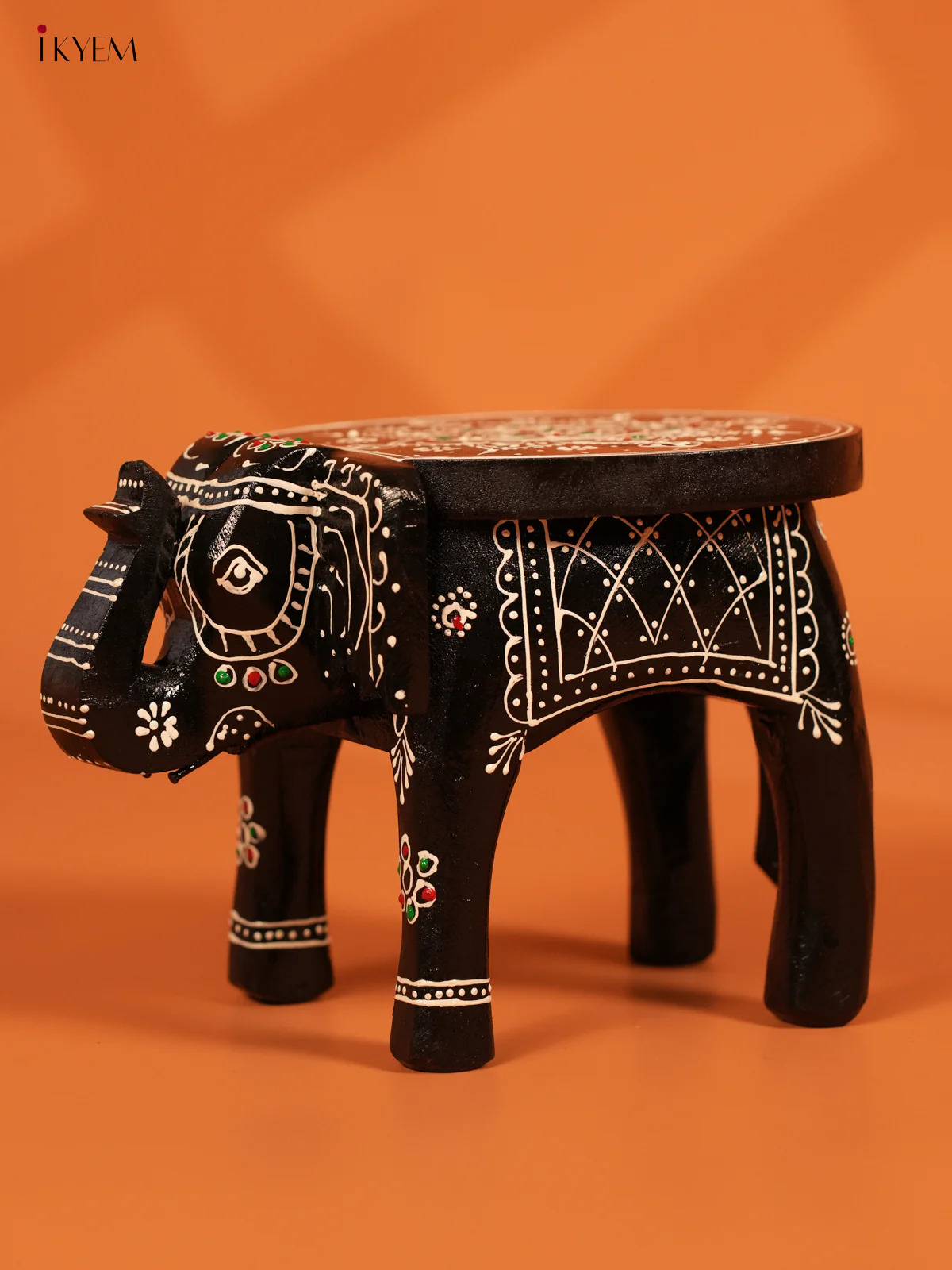 Hand painted Wooden Elephant Stool - 6inch - KL30112 - Image 13