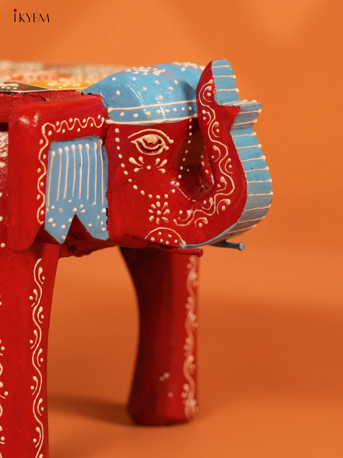 Hand painted Wooden Elephant Stool - 6inch - KL30112 - Image 3