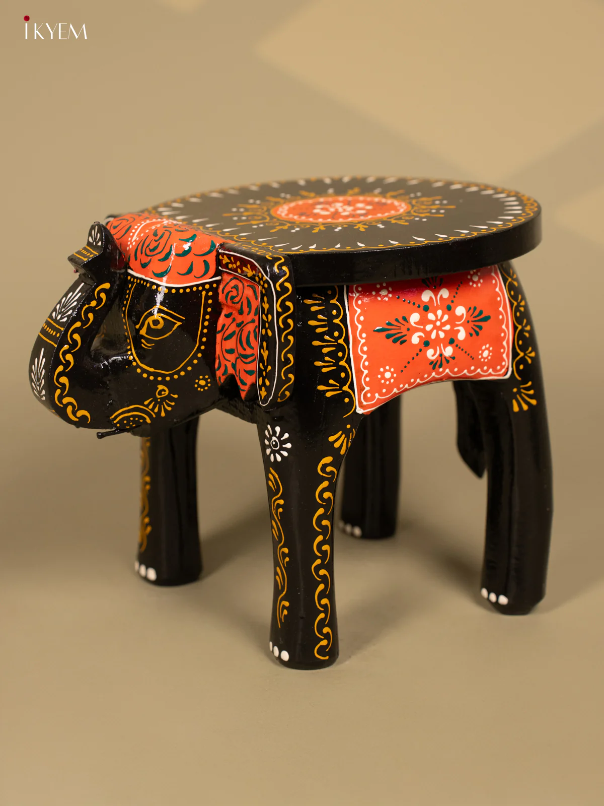 Hand Painted Wooden Elephant Stool - Red - 8 inch - KL30113 - Image 2