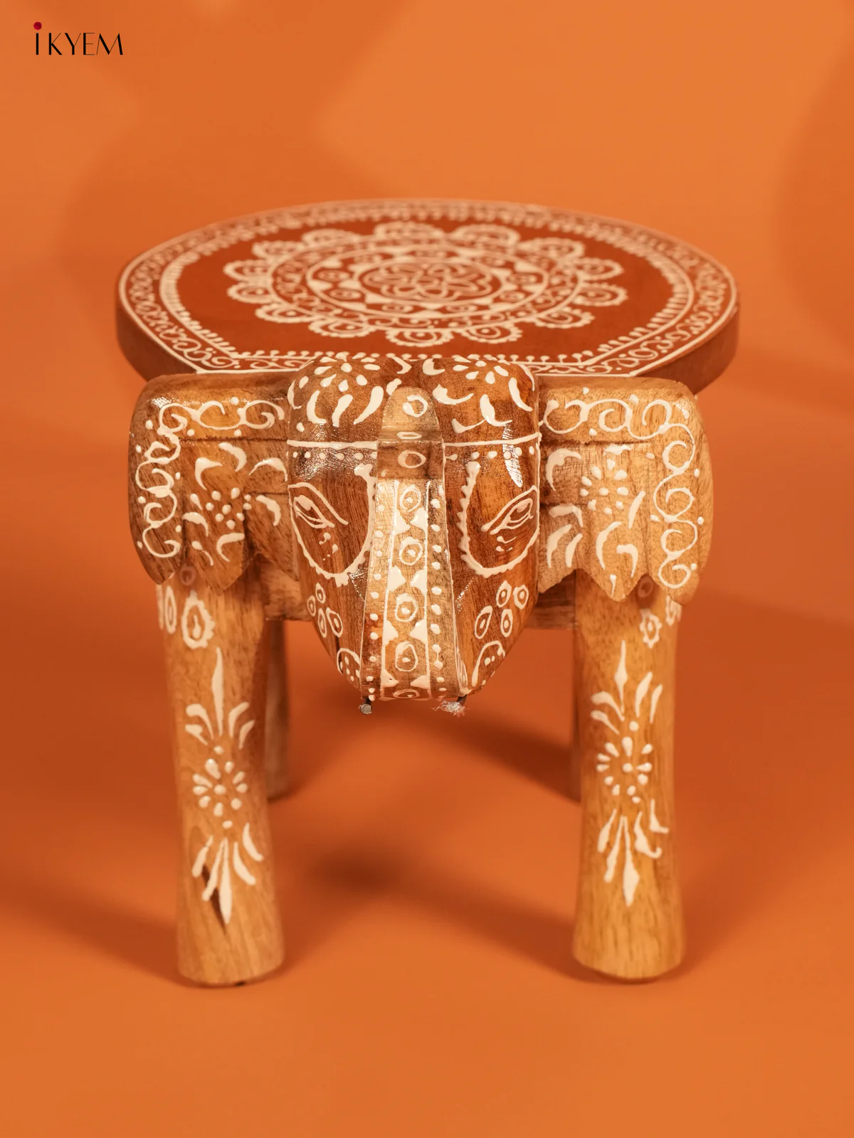 Hand Painted Wooden Elephant Stool - Distressed - 8inch - Image 2