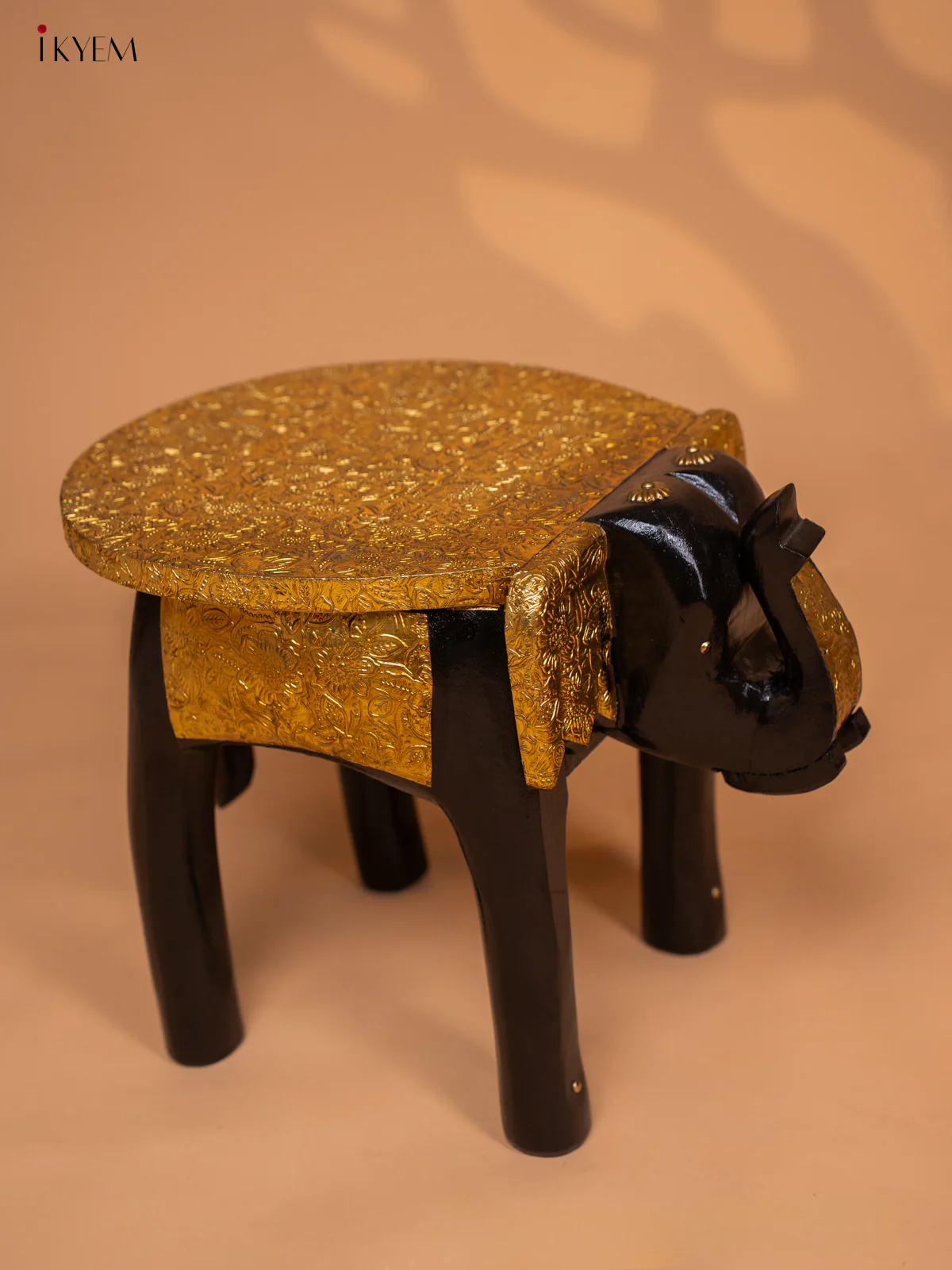 Brass Fitted Wooden Elephant Stool - 12inch - KL30117 - Image 2
