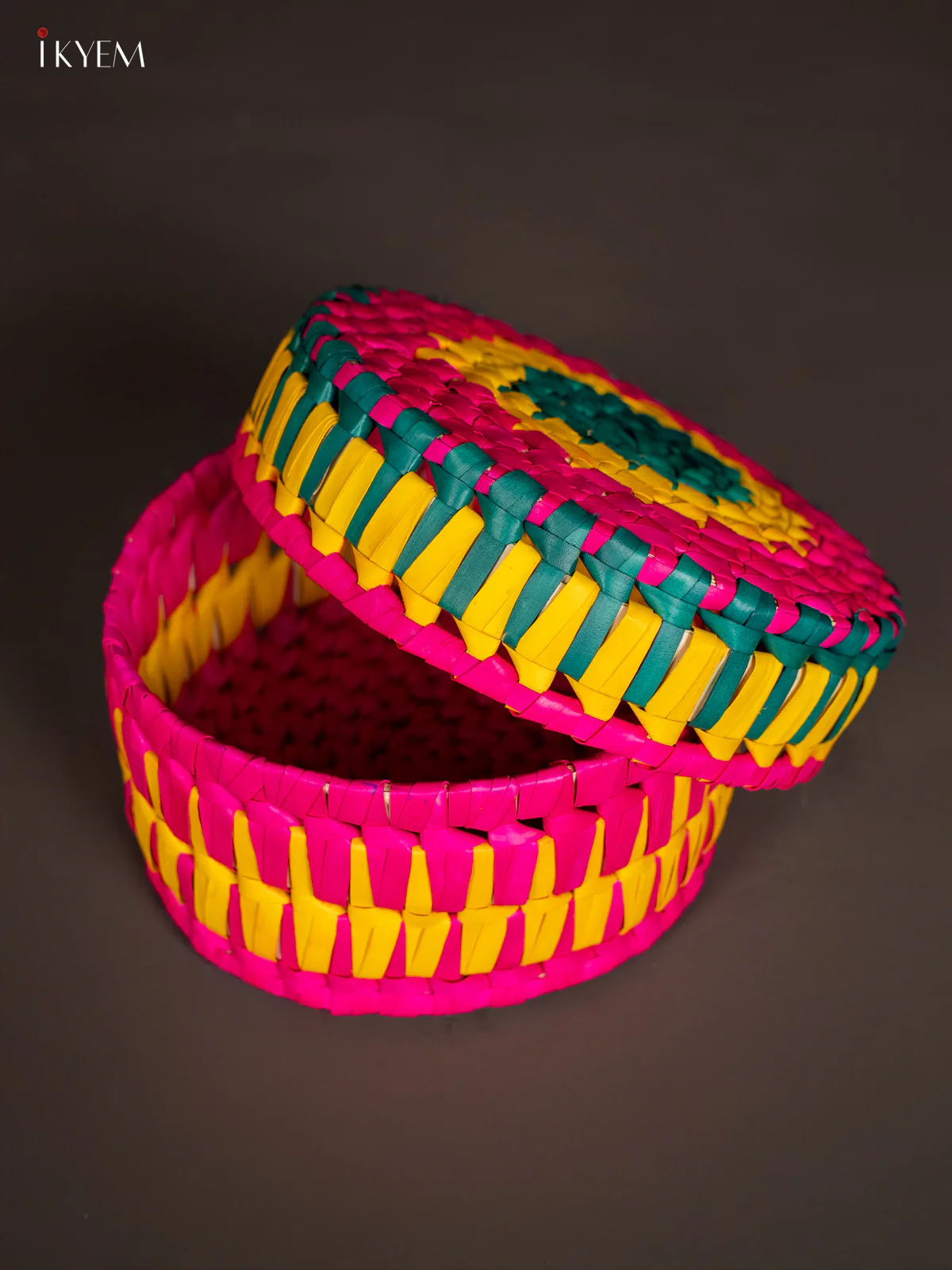 Beautifully Handcrafted Woven Multi coloured Round Storage Box - KM11115 - Image 2