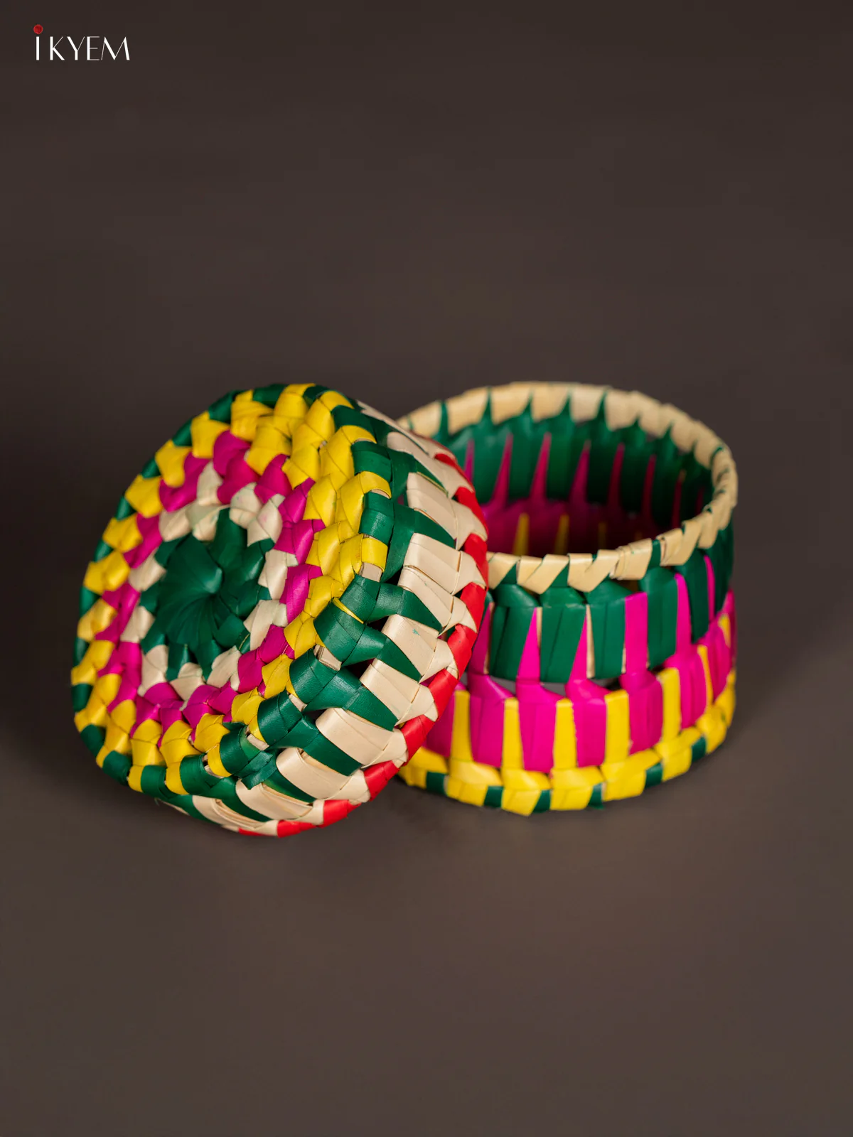 Traditional Hand Woven Multi coloured Round Storage Box - KM11118 - Image 3
