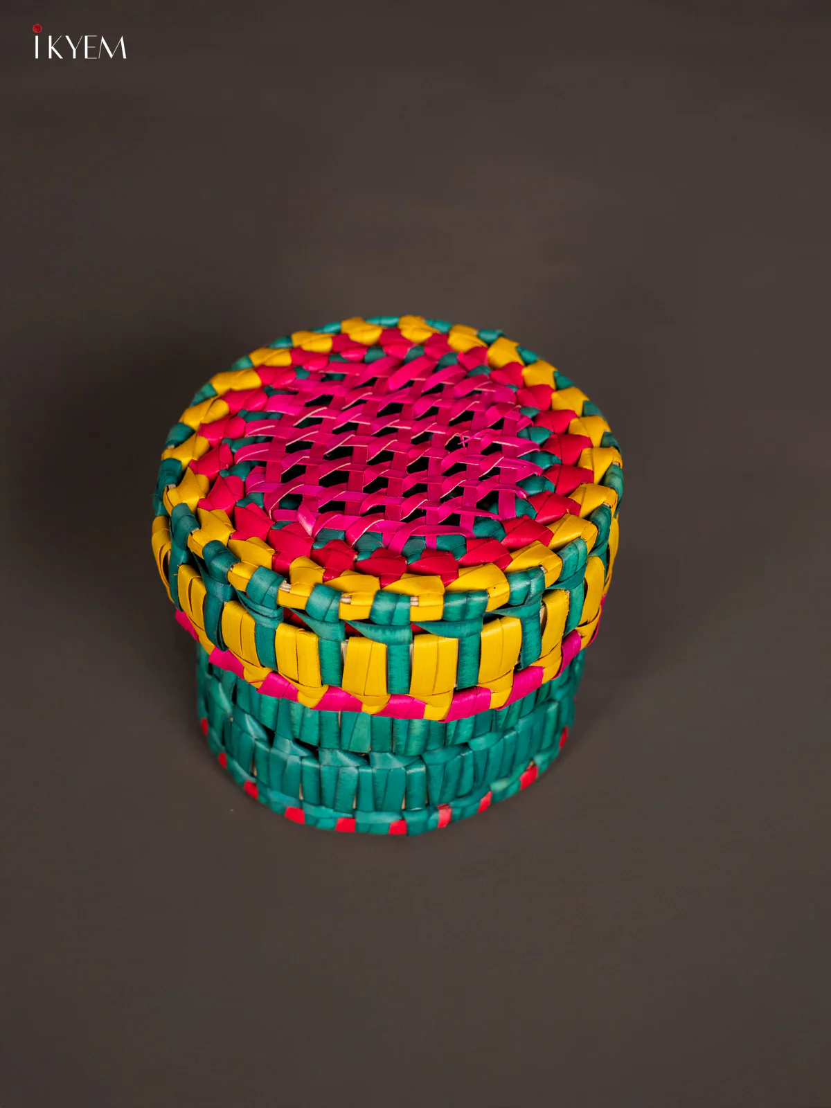 Traditional Hand Woven Multi coloured Round Storage Box - KM11119