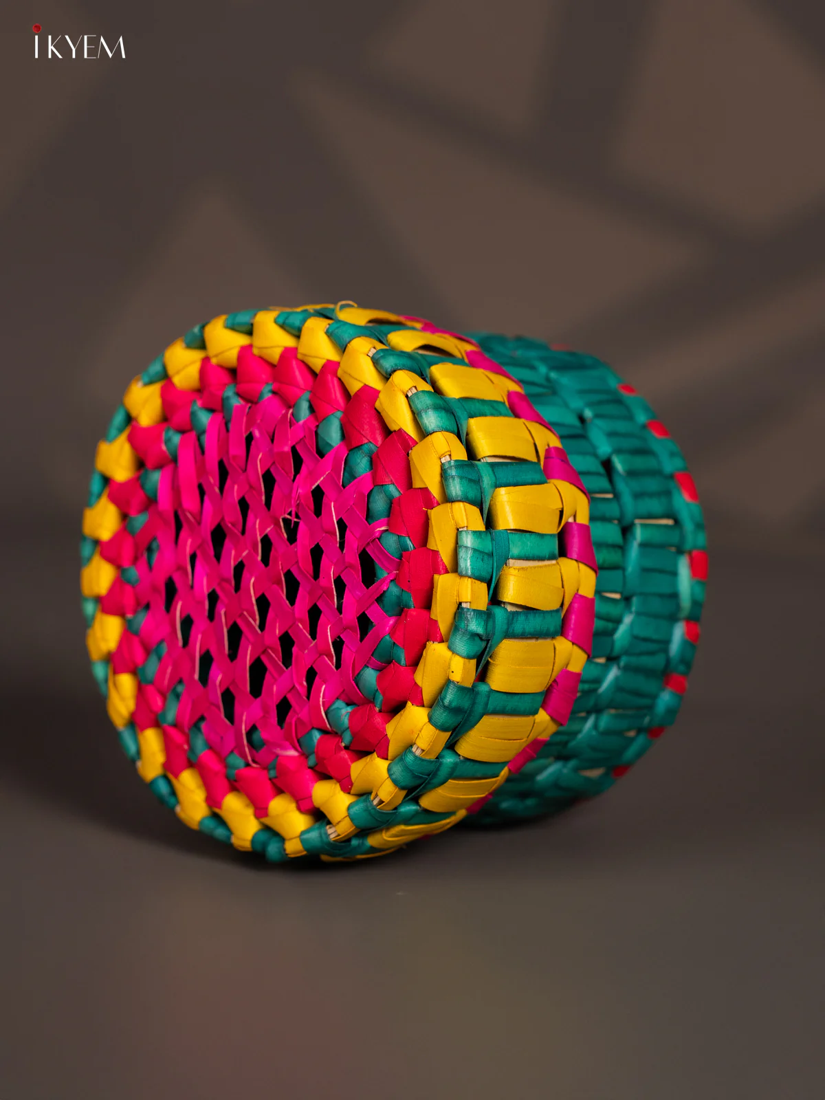 Traditional Hand Woven Multi coloured Round Storage Box - KM11119 - Image 2