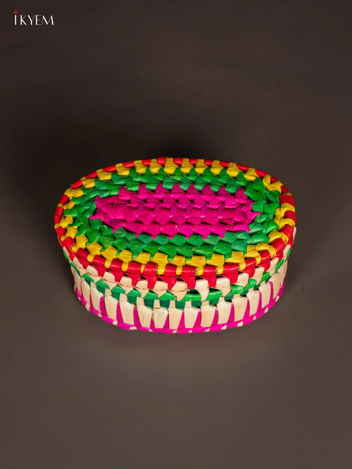 Traditional Hand Woven Multi coloured Oval Storage Box - KM11120