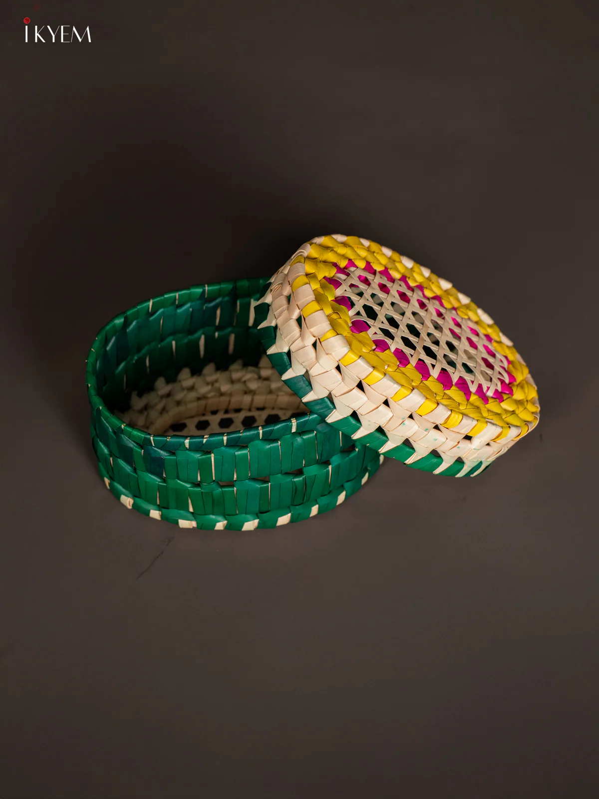 Artisanal Hand Woven Multi coloured Oval Storage Box - KM11121