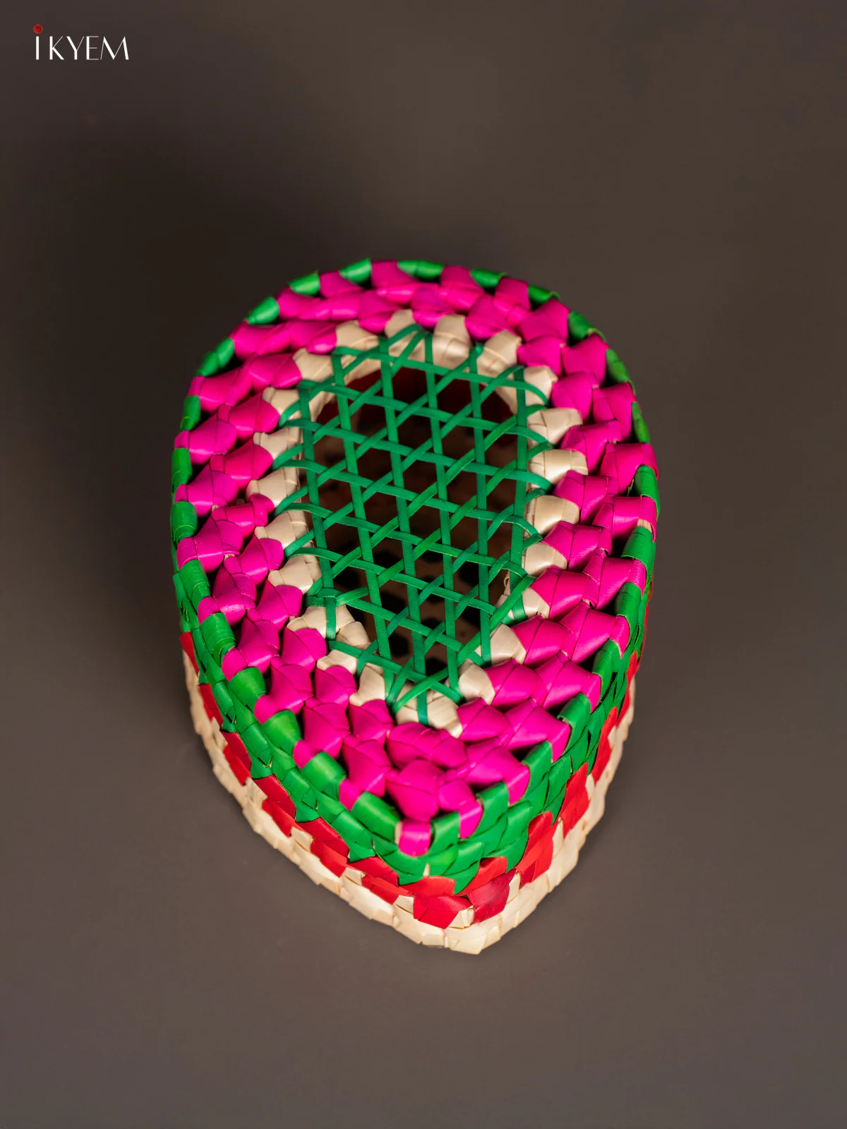 Artisanal Hand Woven Multi coloured Teardrop Storage Box - KM11122