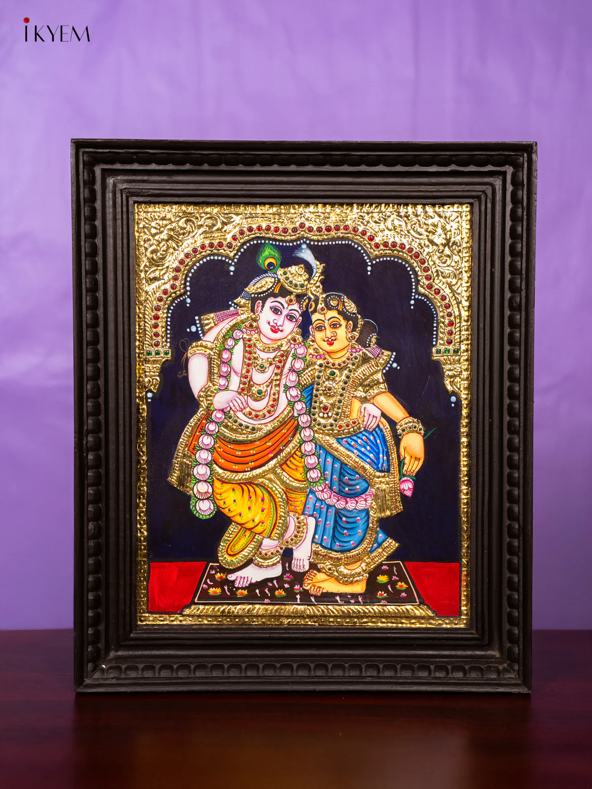 Divine Couple Krishna Rukmani Tanjore Painting – (18×15) Inch - KM12112