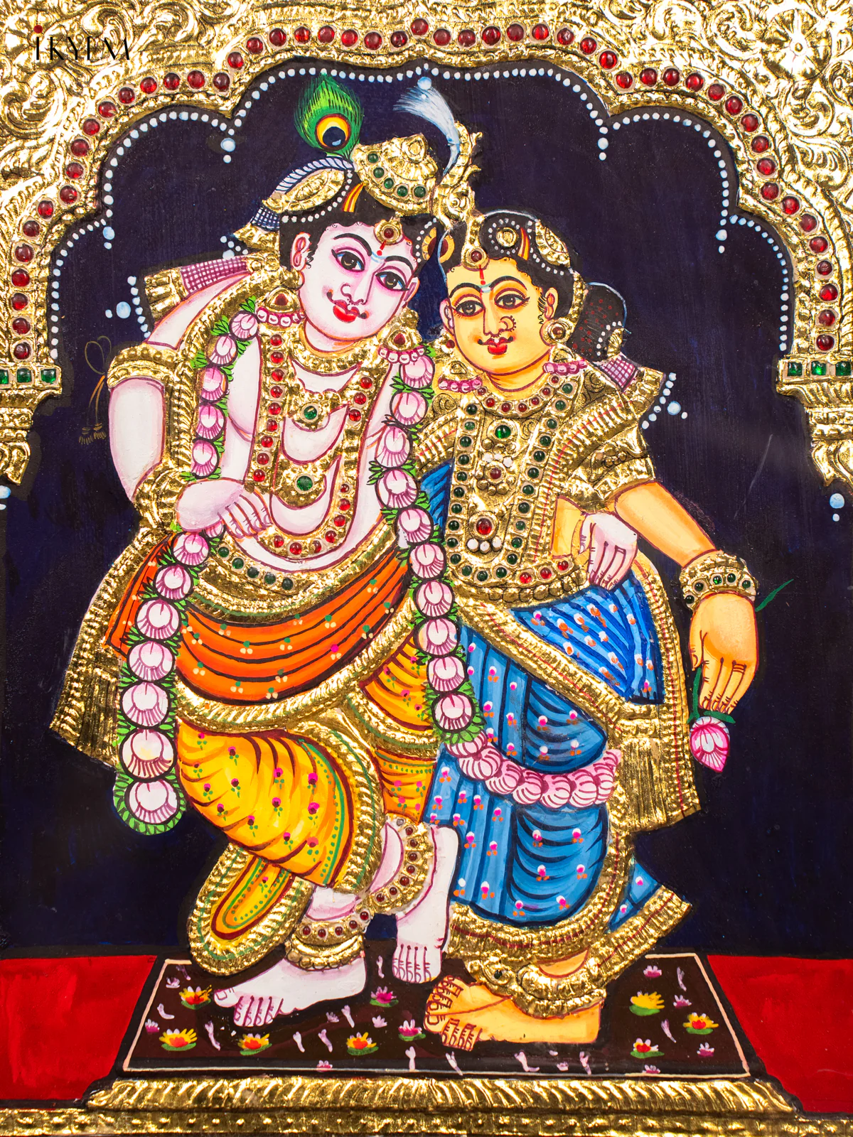 Divine Couple Krishna Rukmani Tanjore Painting – (18×15) Inch - KM12112 - Image 2