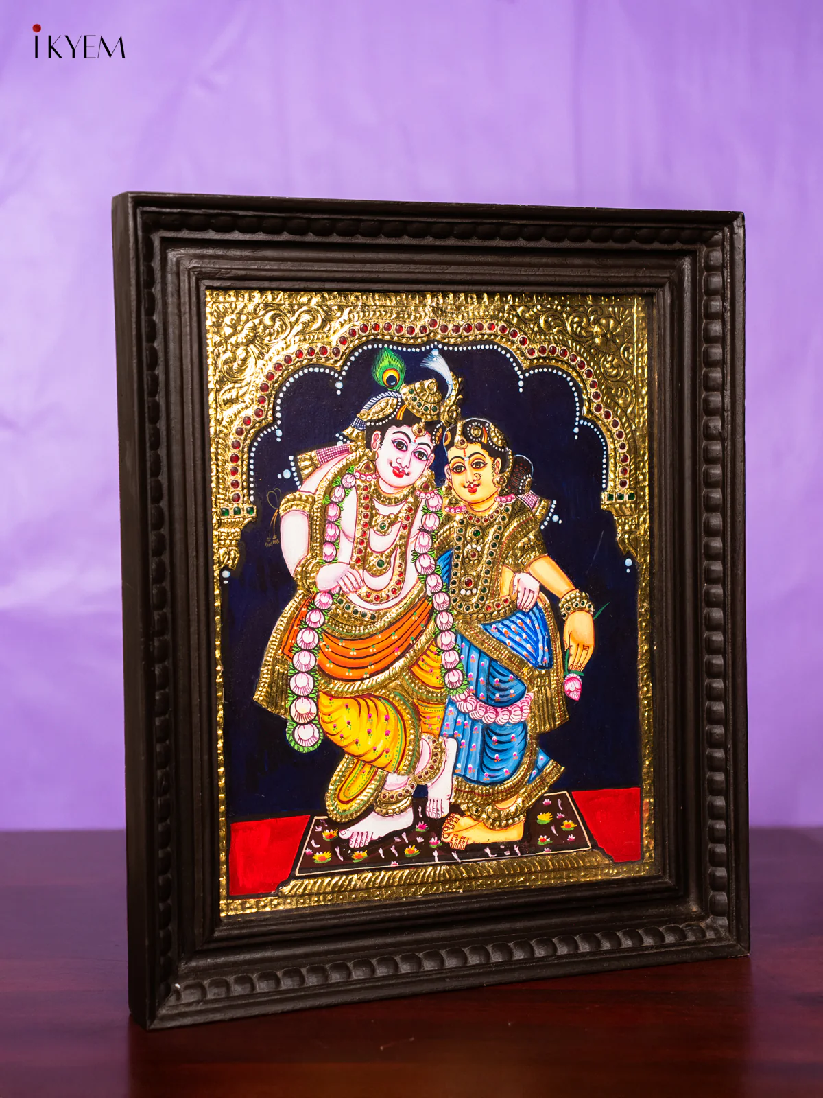 Divine Couple Krishna Rukmani Tanjore Painting – (18×15) Inch - KM12112 - Image 3