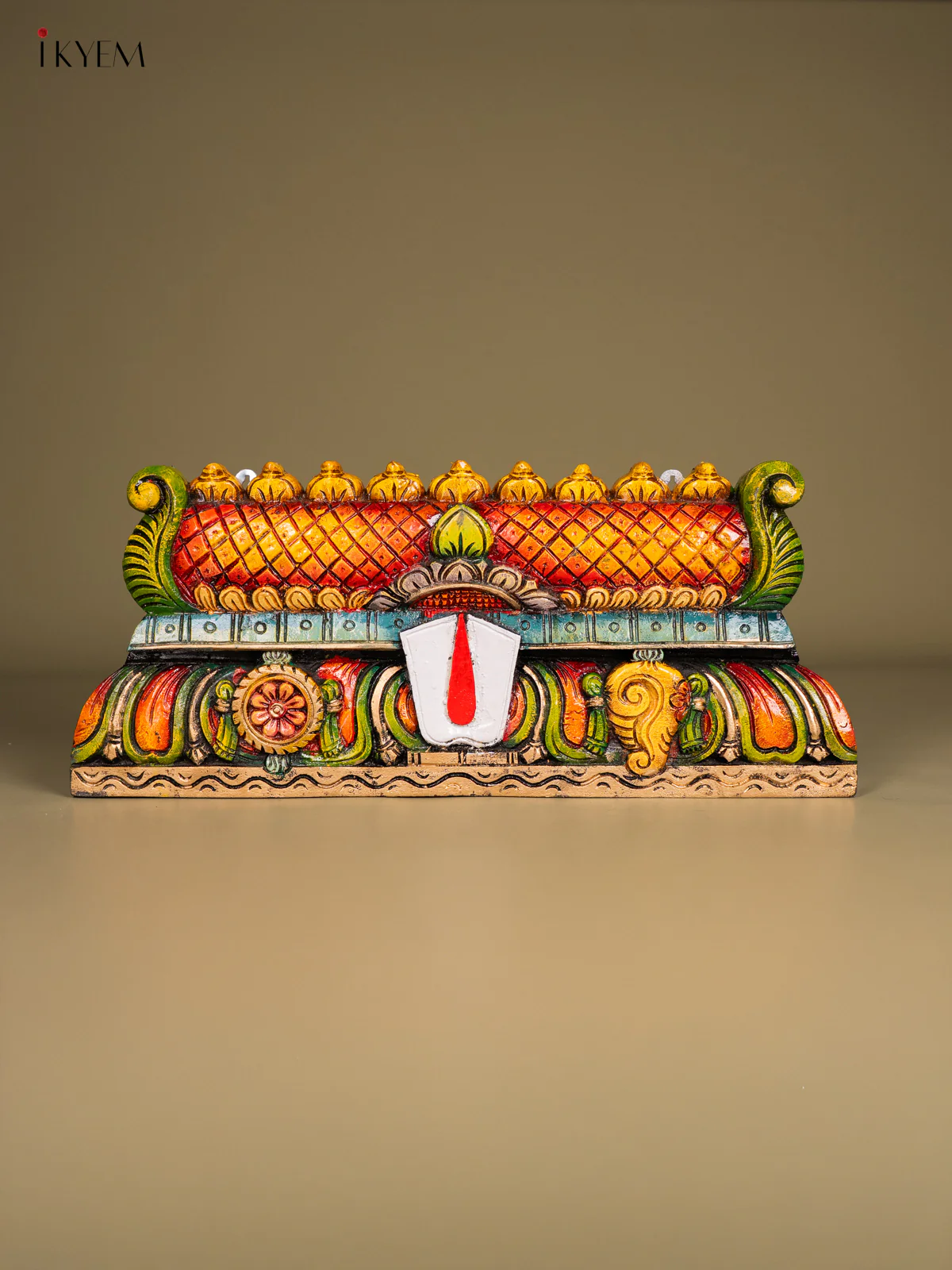 Hand-Painted Wooden Namam Gopuram Panel - 10 Inch - KN01111