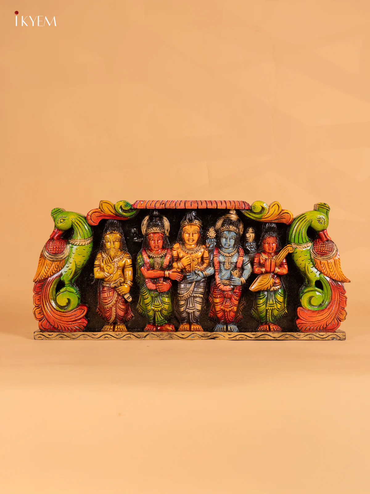 Hand-Painted Wooden Meenakshi Kalyanam Panel - 10.5 Inch - KN01112
