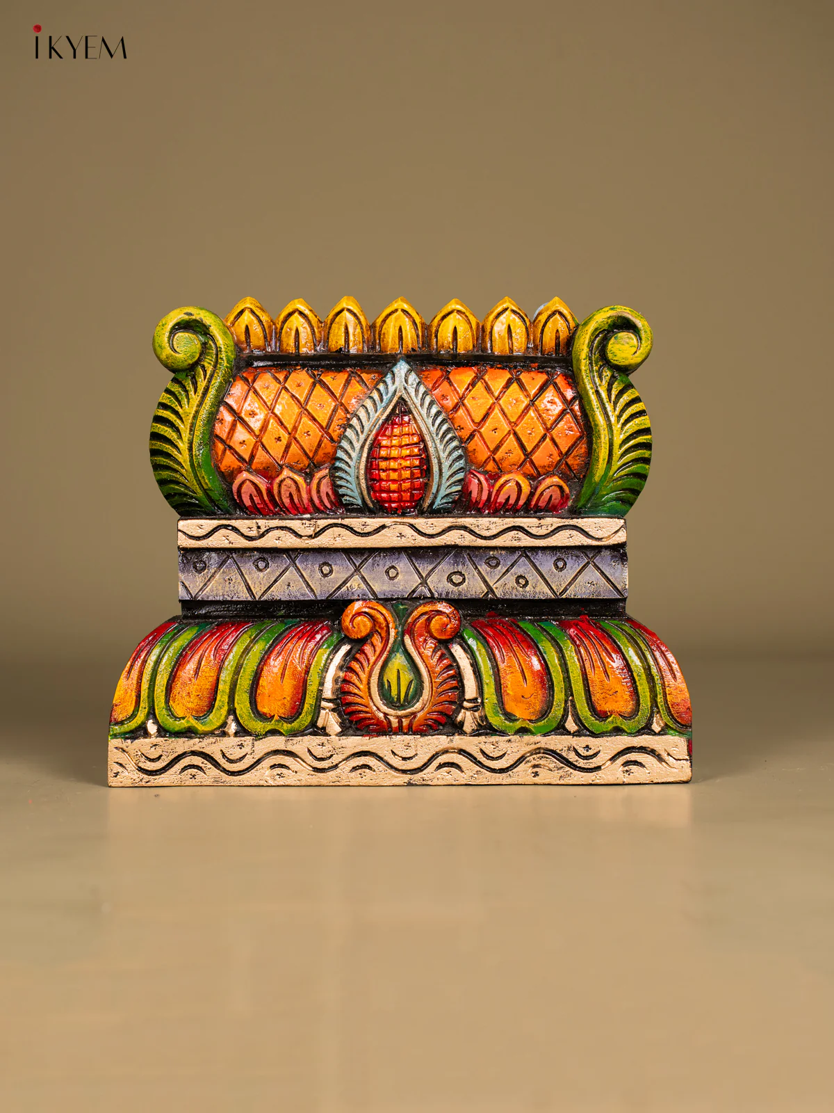 Hand-Painted Wooden Gopuram Panel - 10 Inch - KN01115