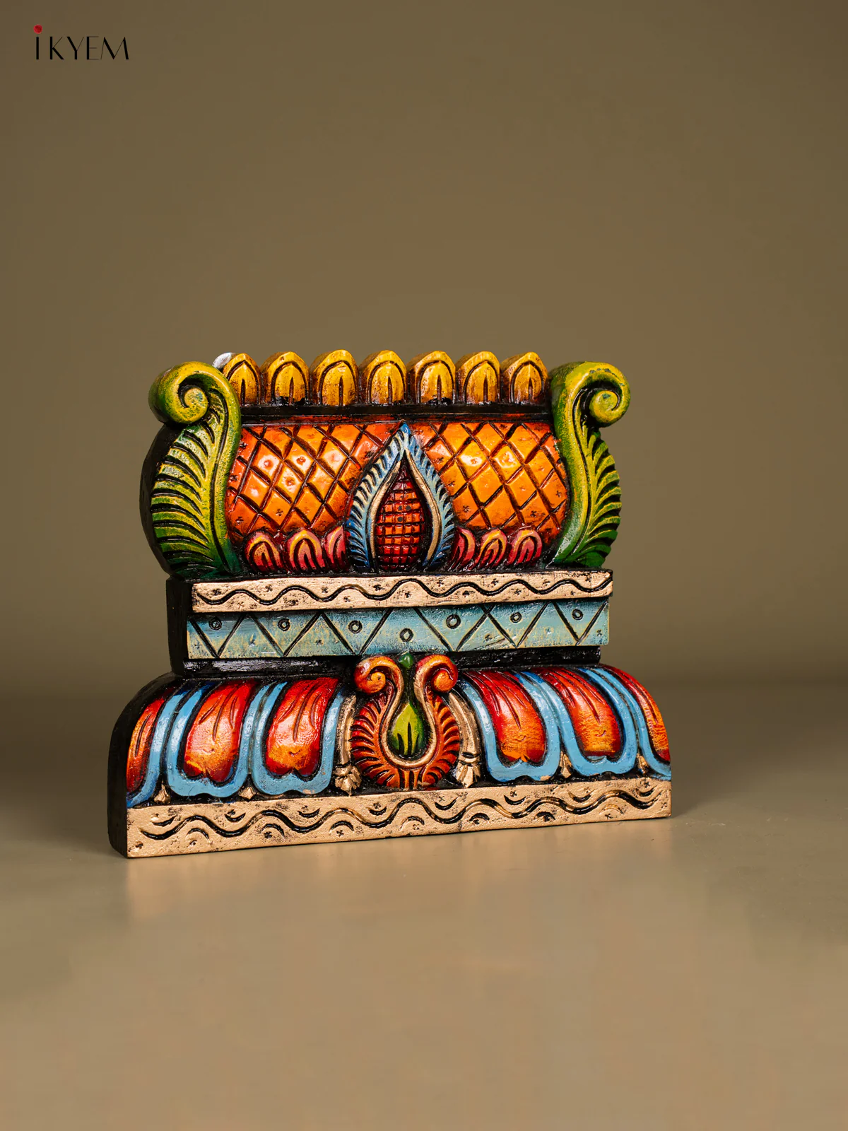 Hand-Painted Wooden Gopuram Panel - 10 Inch - KN01116