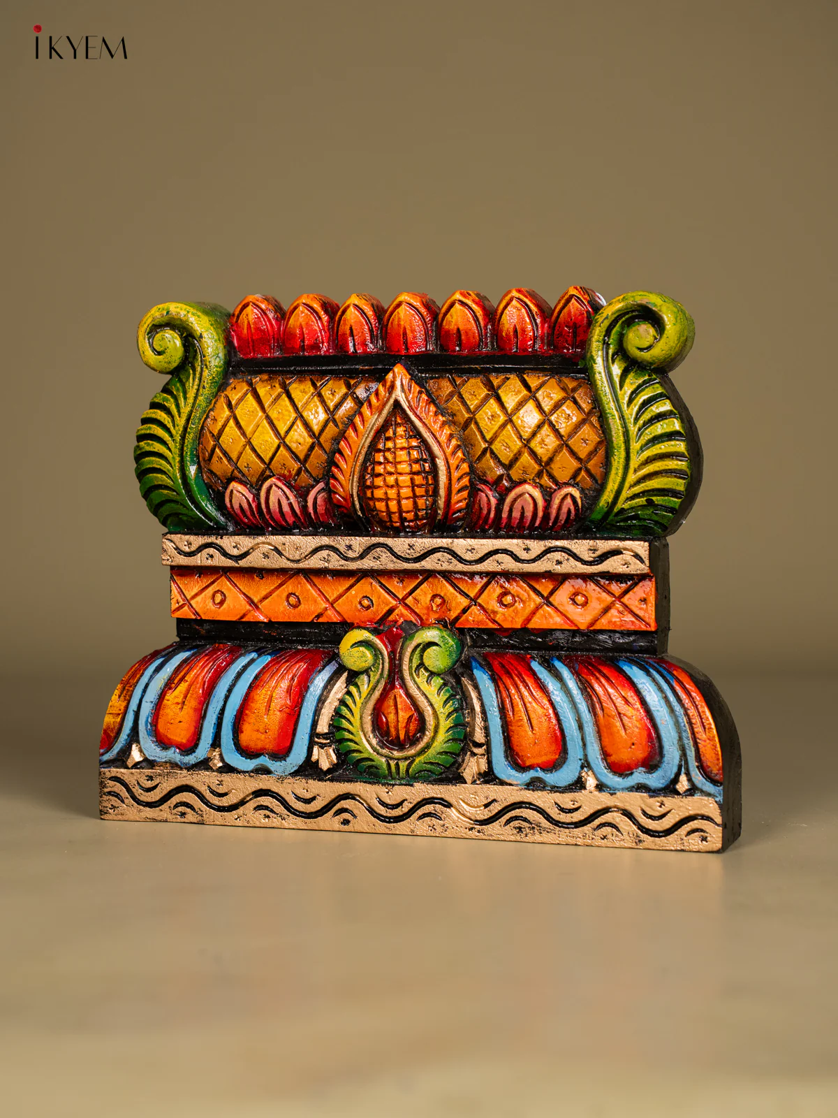 Hand-Painted Wooden Gopuram Panel - 10 Inch - KN01119 - Image 3
