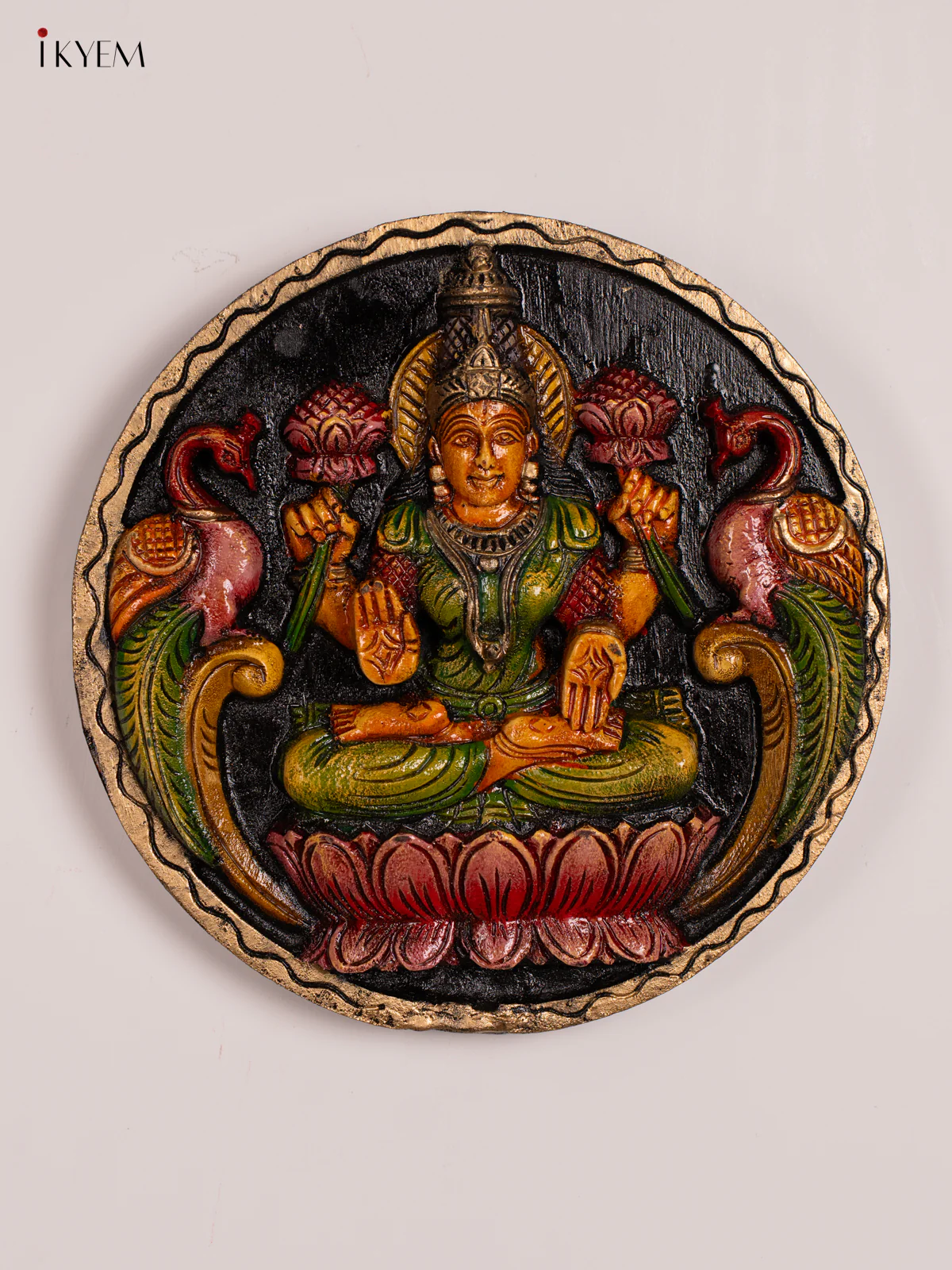Hand-Painted Wooden Lakshmi Wall Hanging - 12 Inch - KN01124