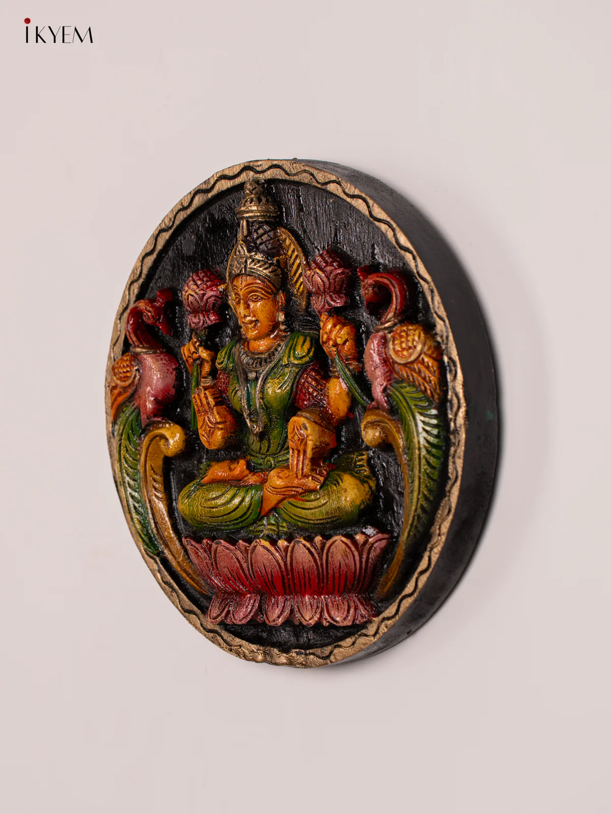 Hand-Painted Wooden Lakshmi Wall Hanging - 12 Inch - KN01124 - Image 2