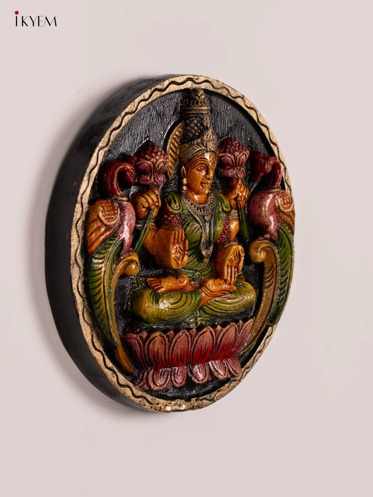 Hand-Painted Wooden Lakshmi Wall Hanging - 12 Inch - KN01124 - Image 4