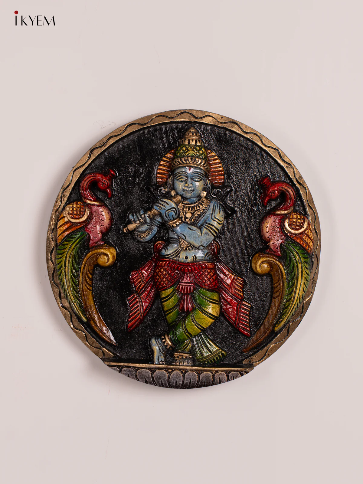Hand-Painted Wooden Krishna Wall Hanging - 12 Inch - KN01127