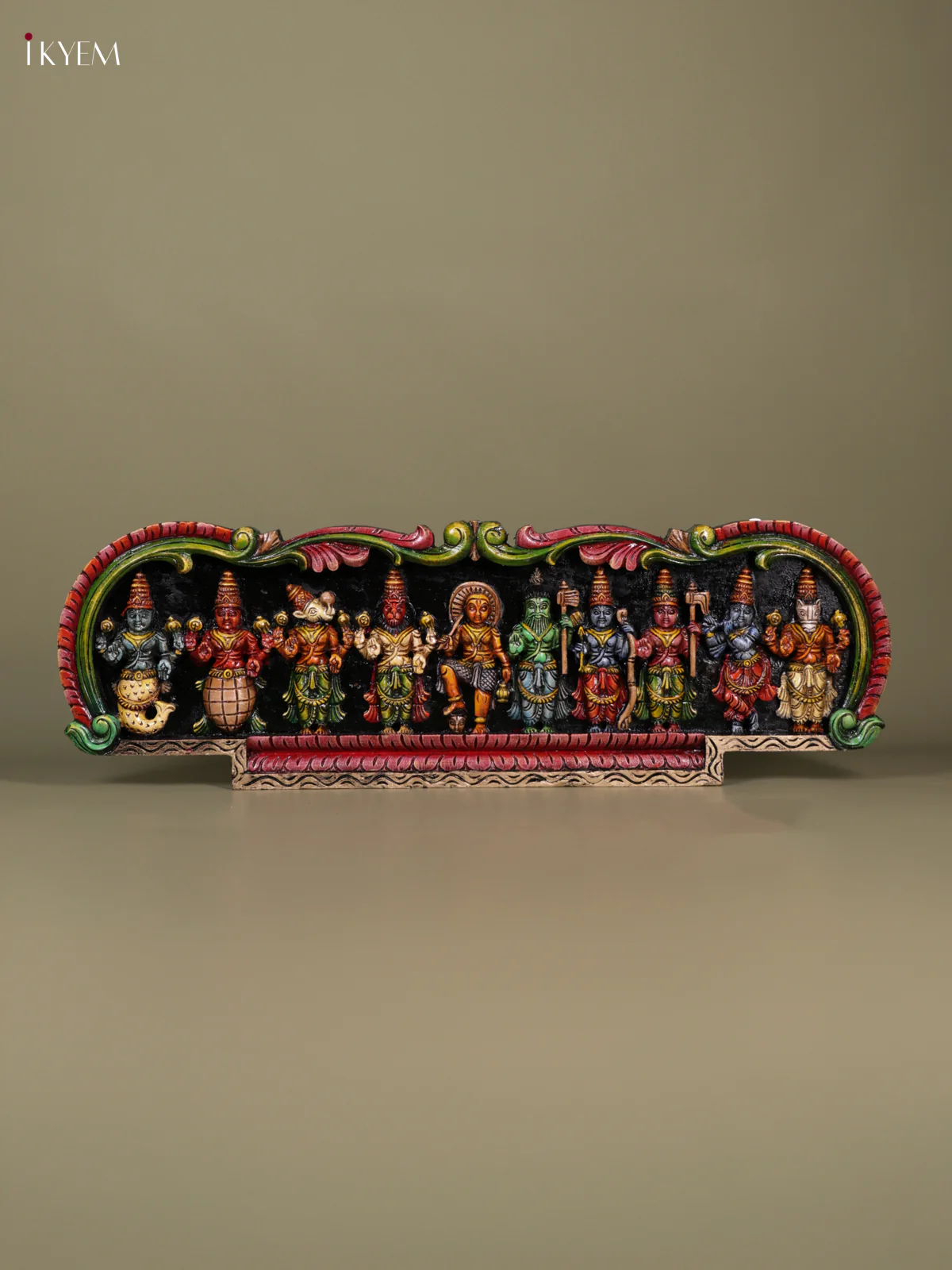 Hand-Painted Wooden Dasavathram Panel - 12 Inch - KN01129