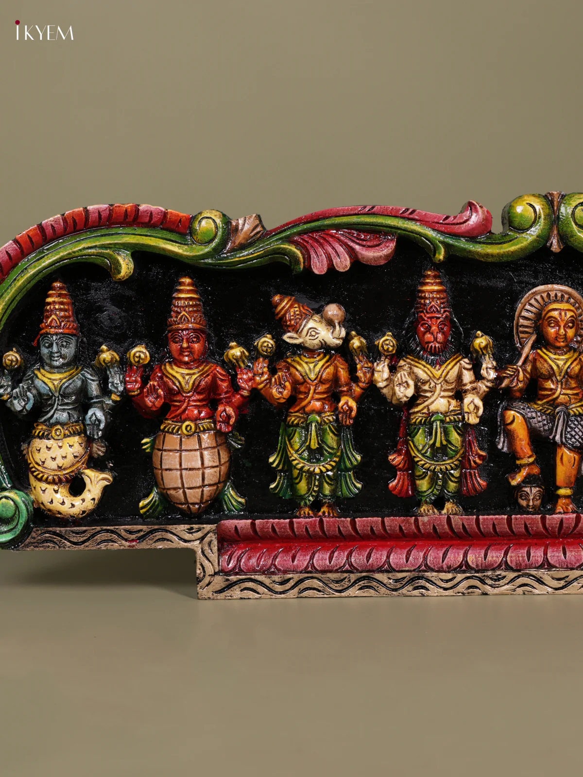 Hand-Painted Wooden Dasavathram Panel - 12 Inch - KN01129 - Image 3