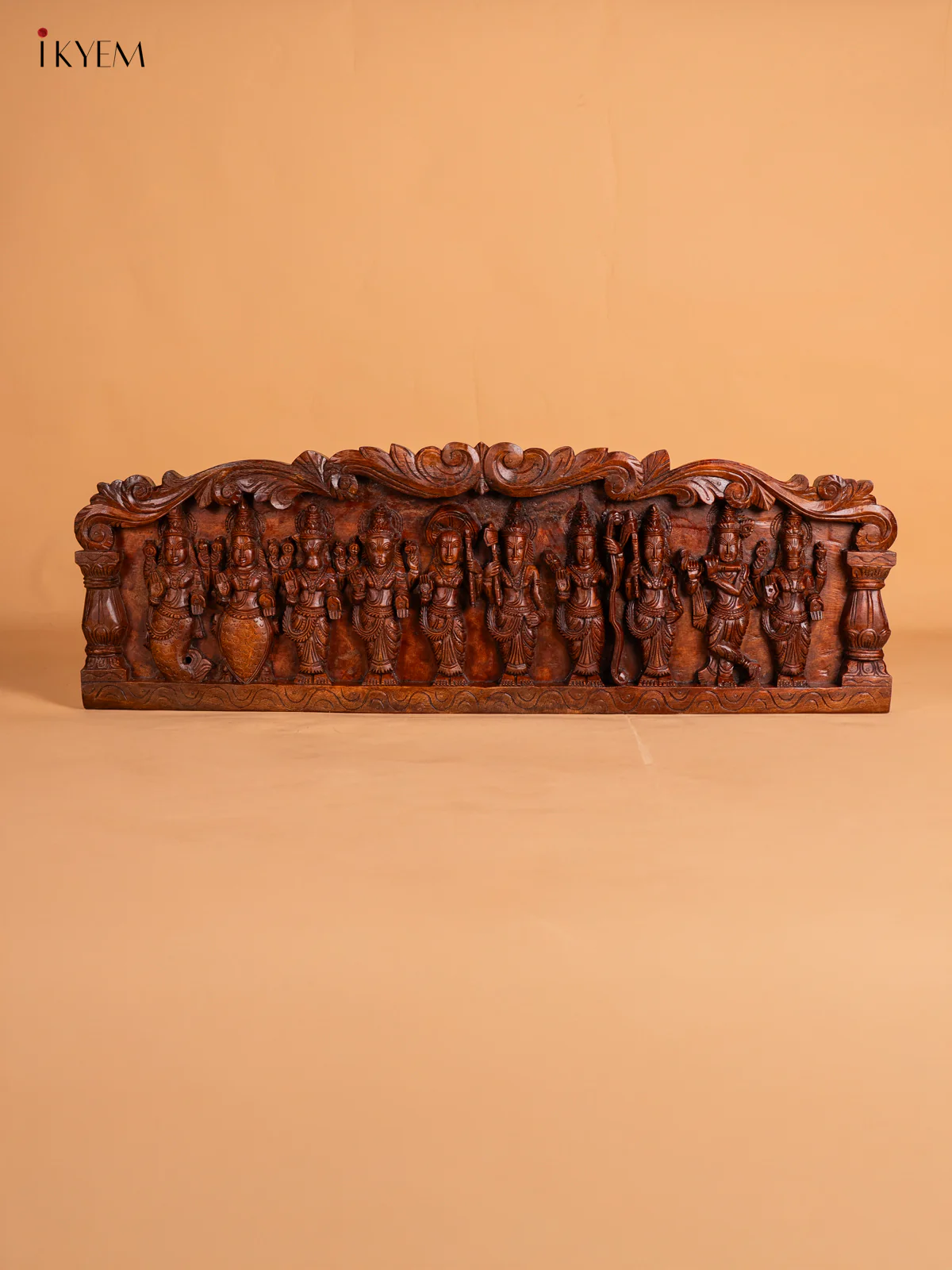 Hand-Carved Wooden Dasavathram Panel - 12 Inch - KN01130