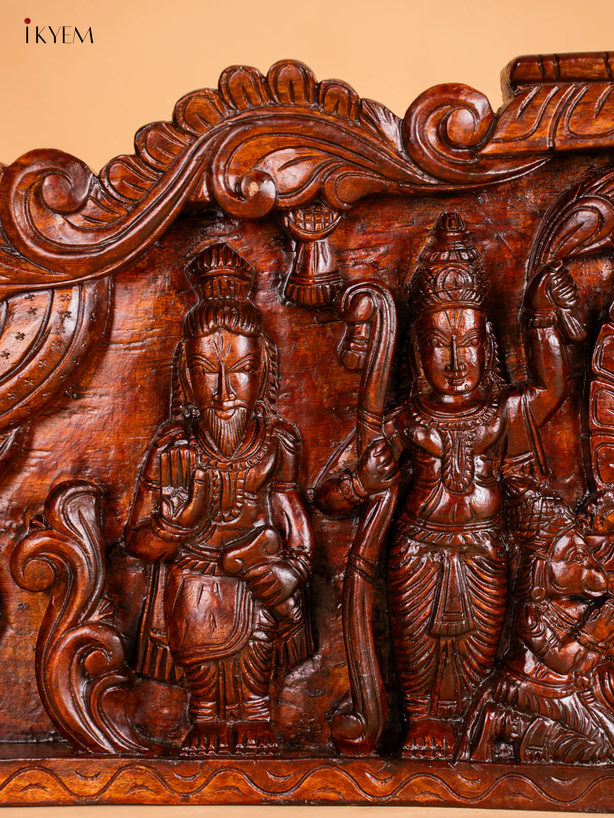 Hand-Carved Wooden Ram Darbar Panel - 13 Inch - KN01131 - Image 3