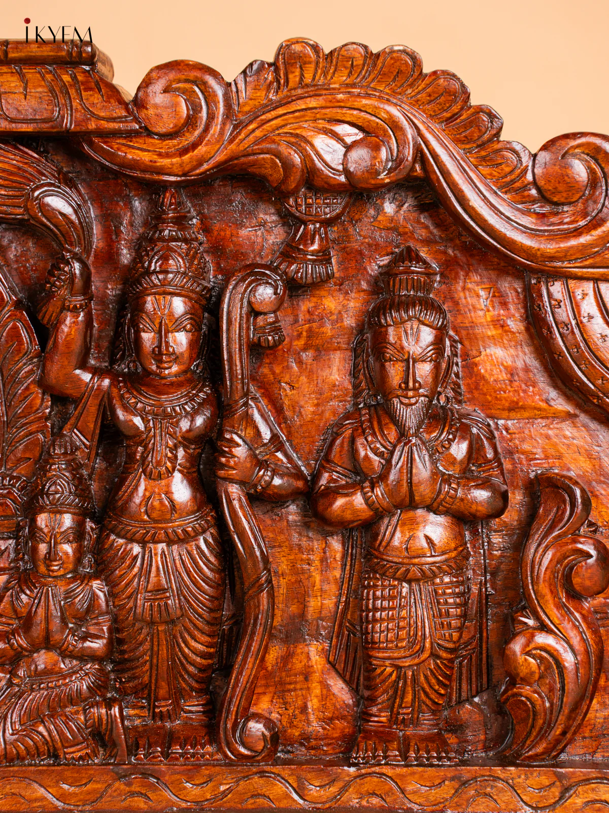 Hand-Carved Wooden Ram Darbar Panel - 13 Inch - KN01131 - Image 4