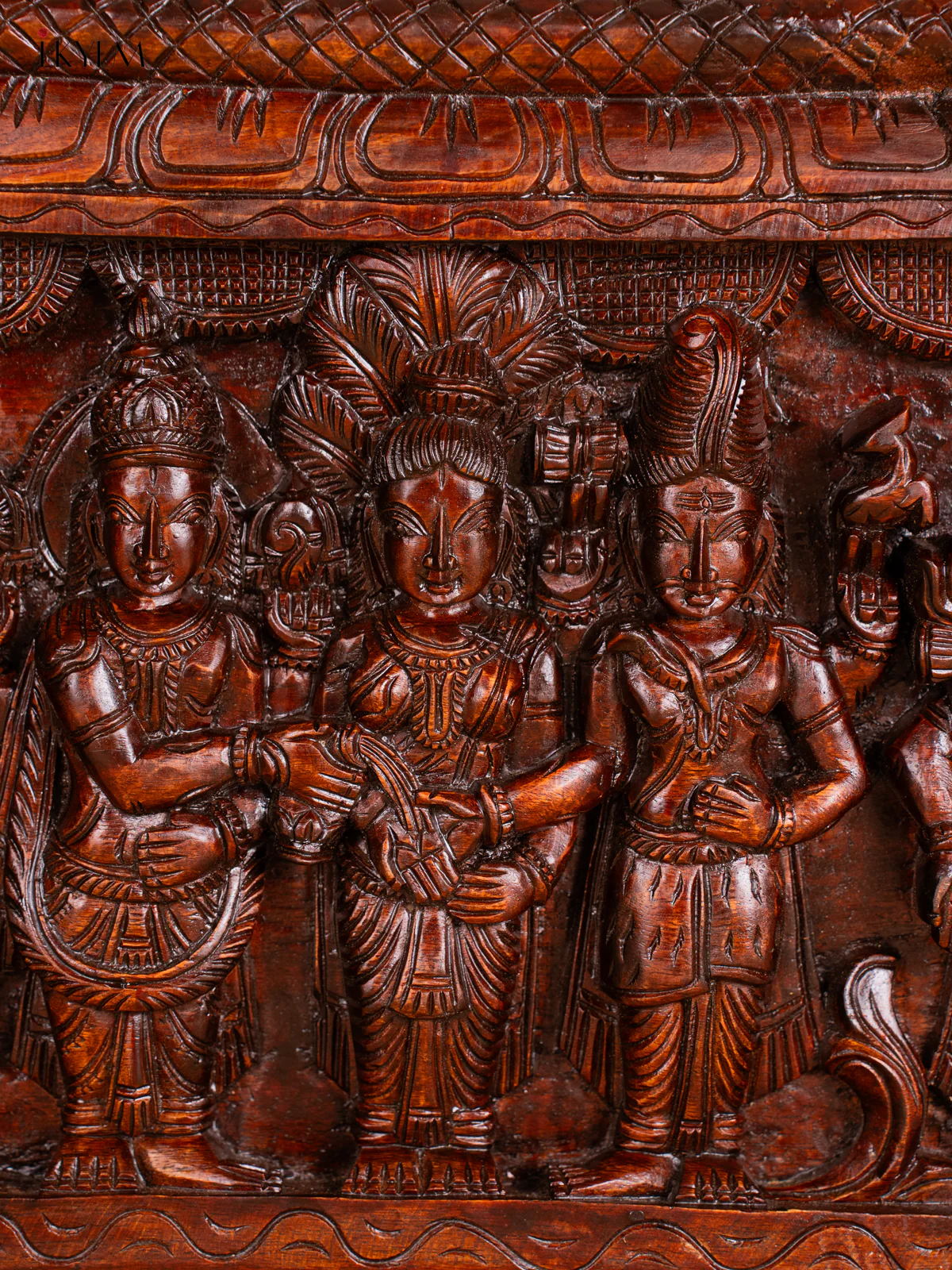 Wooden Carved Meenakshi Sundareswarar Thirukalyanam Panel - 14 Inch - KN01133 - Image 2
