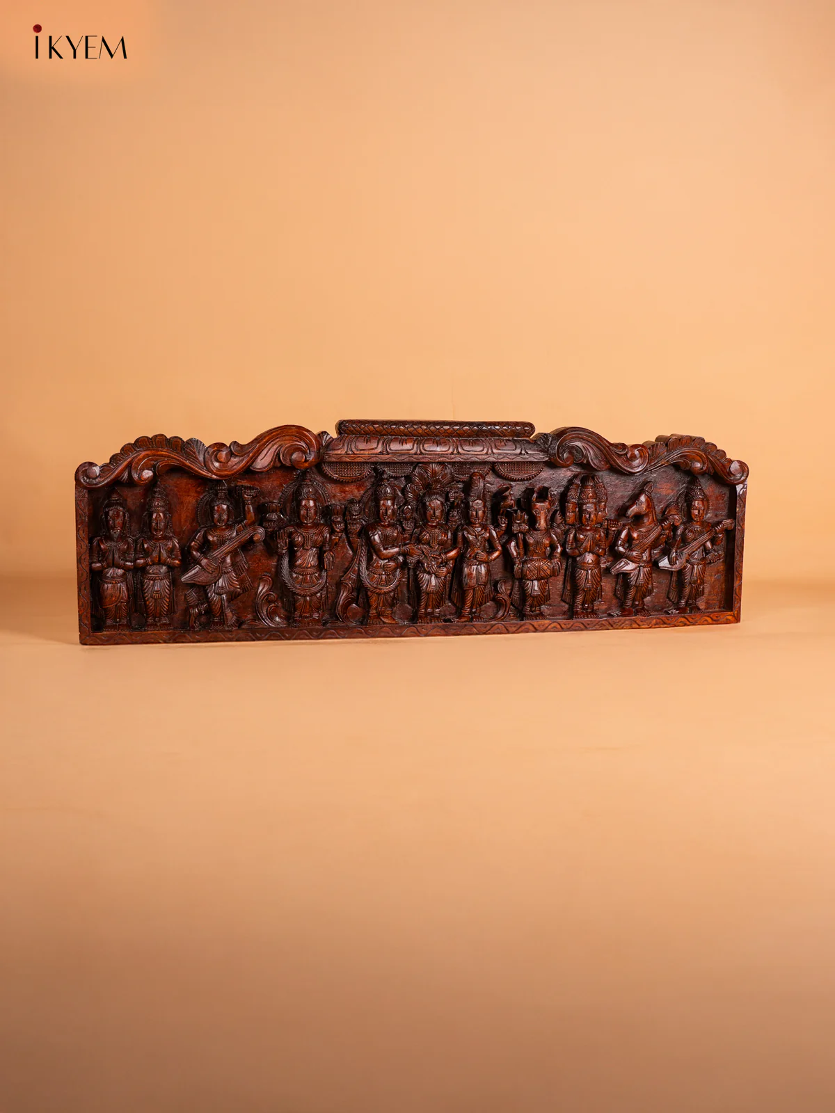 Wooden Carved Meenakshi Sundareswarar Thirukalyanam Panel - 14 Inch - KN01133 - Image 5