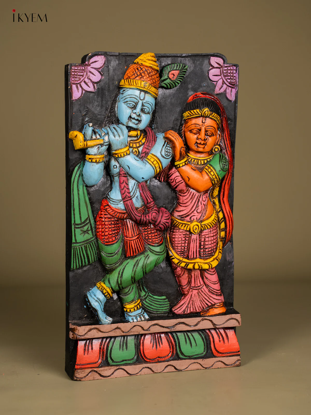 Hand-Painted Wooden Radha Krishna Wall Hanging - 18 Inch - KN01136 - Image 2