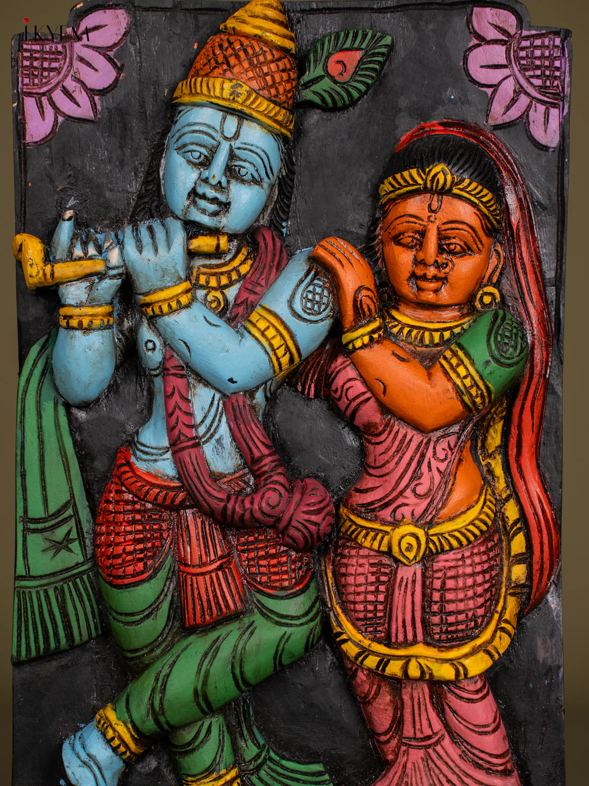 Hand-Painted Wooden Radha Krishna Wall Hanging - 18 Inch - KN01136 - Image 3