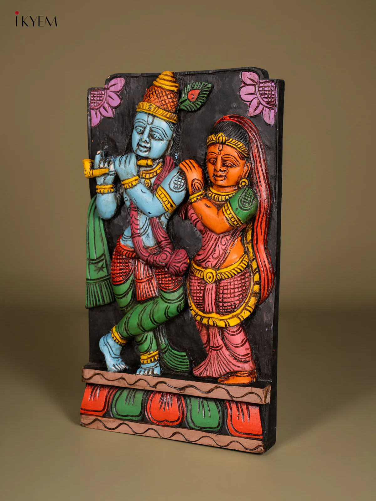 Hand-Painted Wooden Radha Krishna Wall Hanging - 18 Inch - KN01136 - Image 4