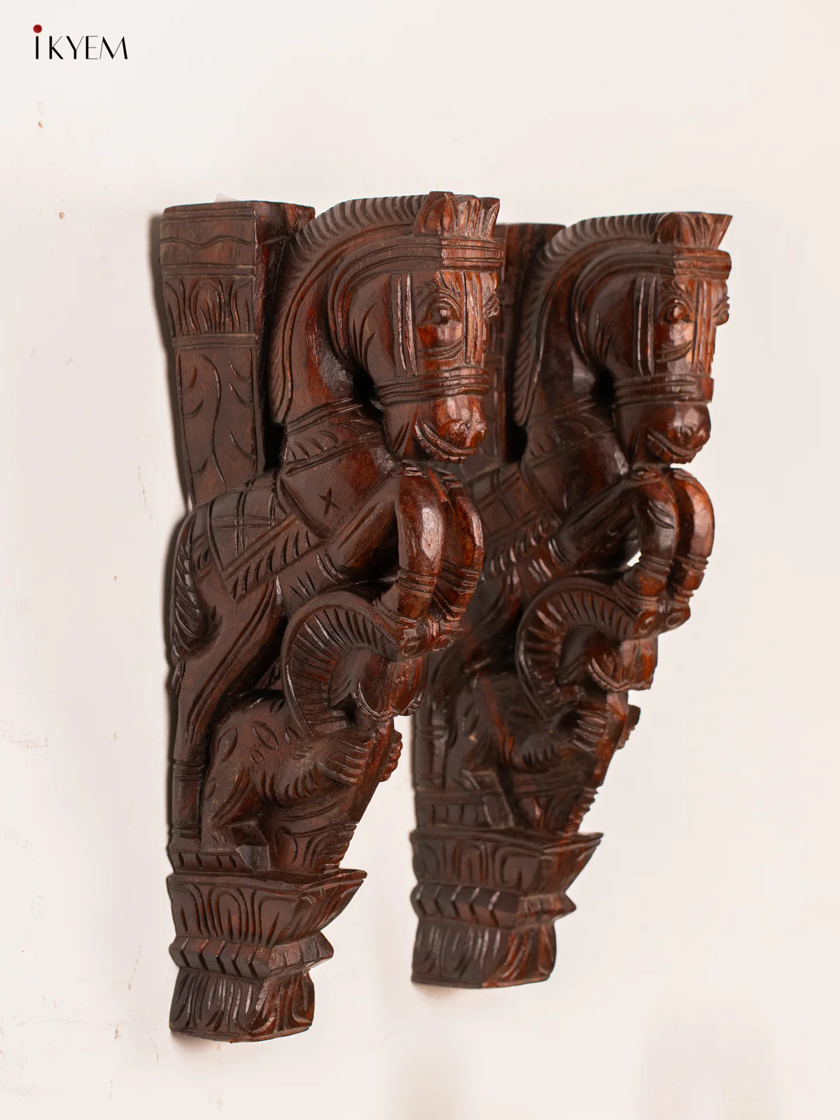 Handcrafted Wooden Horse with Yazhi Wall Bracket - 18 Inch - KN01153