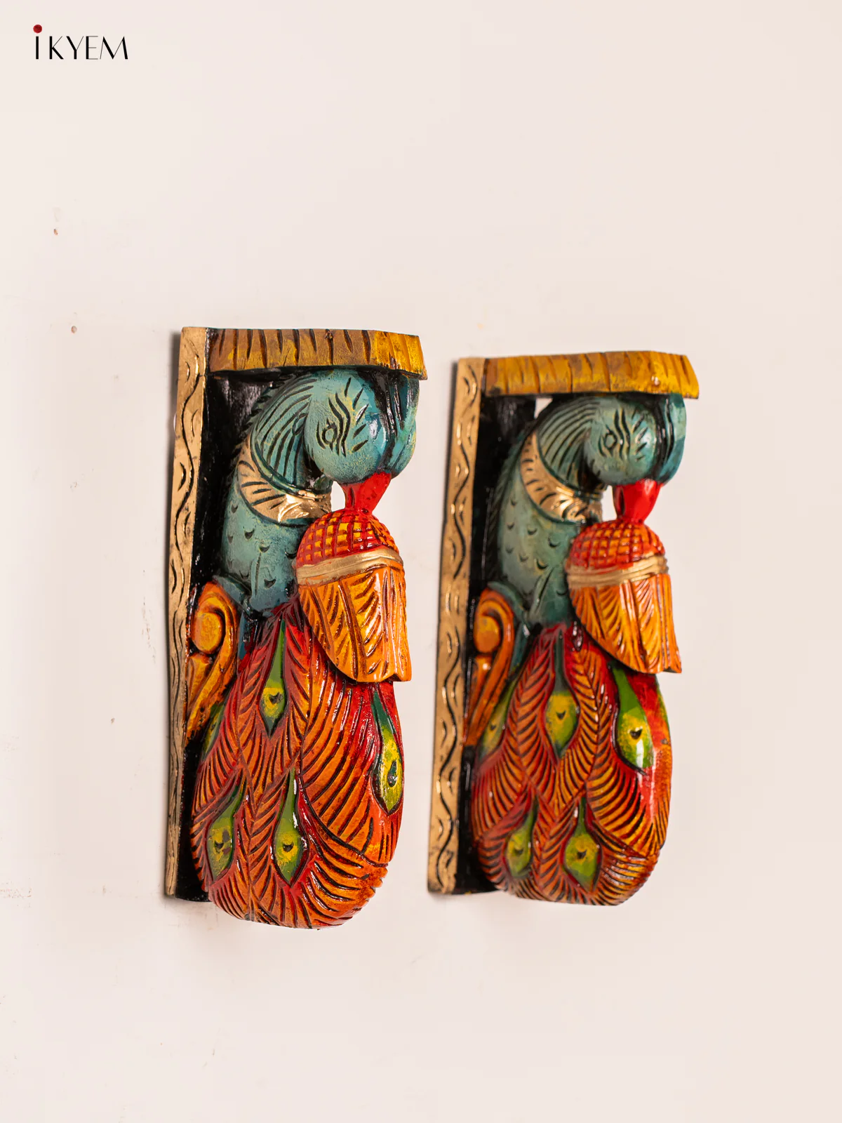 Hand-Painted Wooden Peacock Wall Bracket - 12 Inch - KN01161