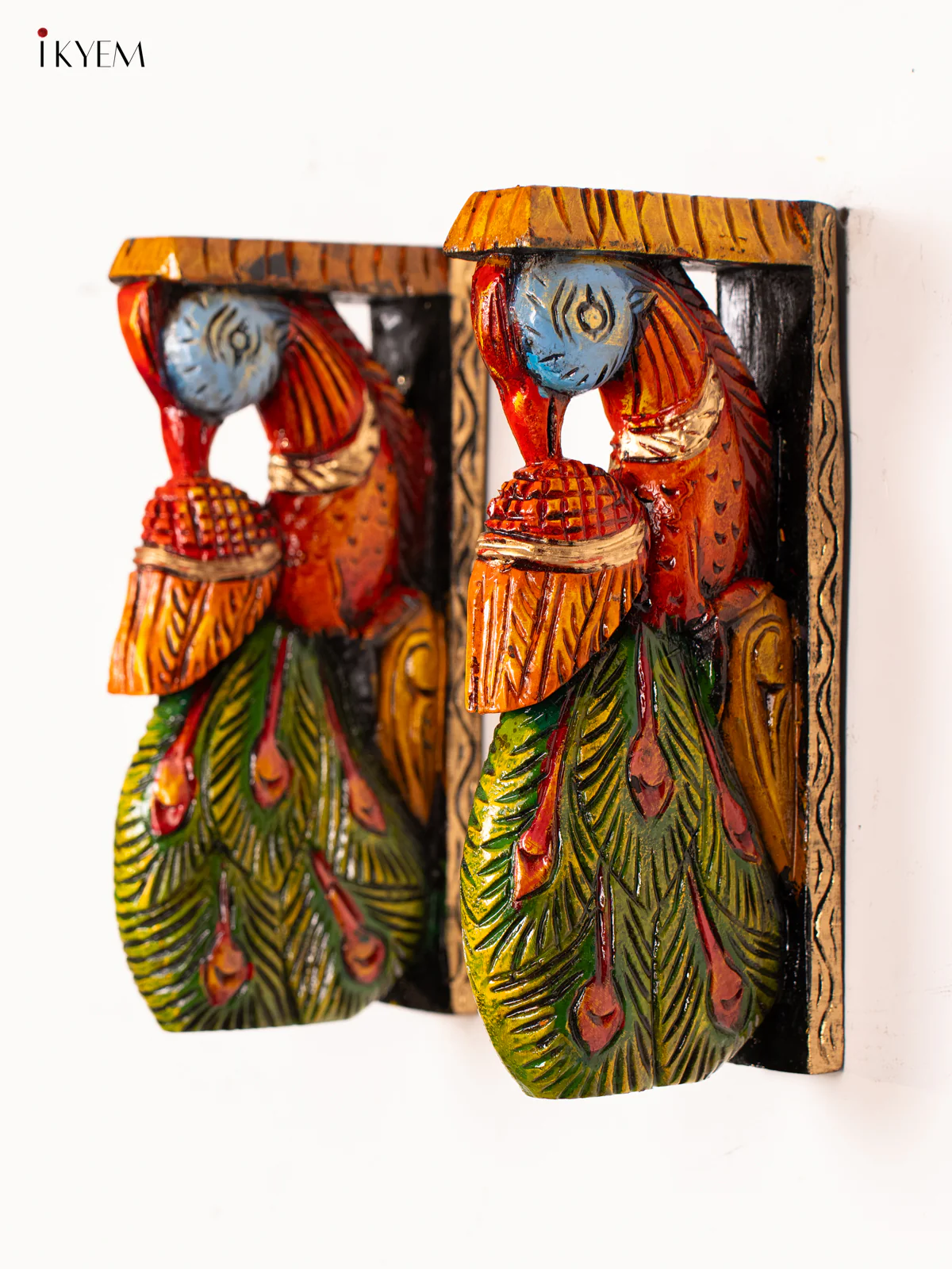 Wooden Hand-Painted Peacock Wall Bracket - 12 Inch - KN01162 - Image 2