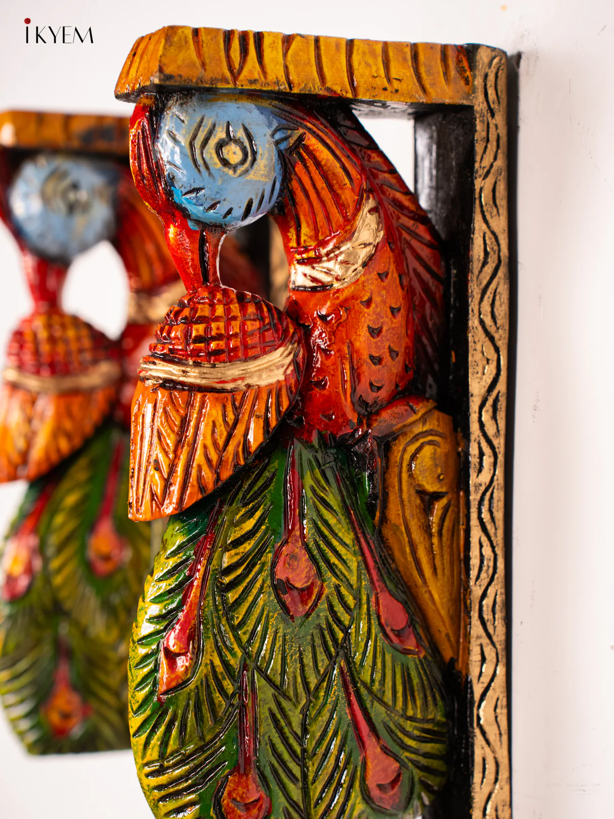 Wooden Hand-Painted Peacock Wall Bracket - 12 Inch - KN01162 - Image 3