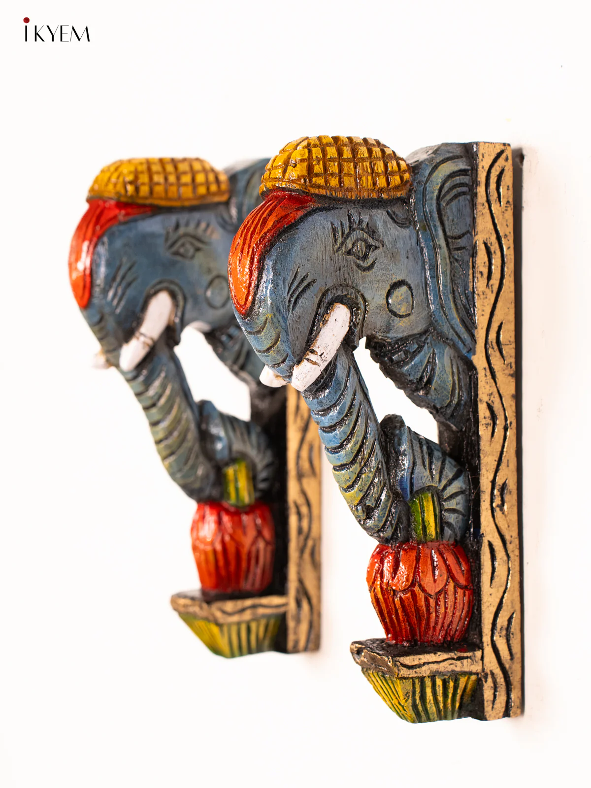 Hand-Painted Wooden Elephant Wall bracket - 12 Inch - KN01184 - Image 2