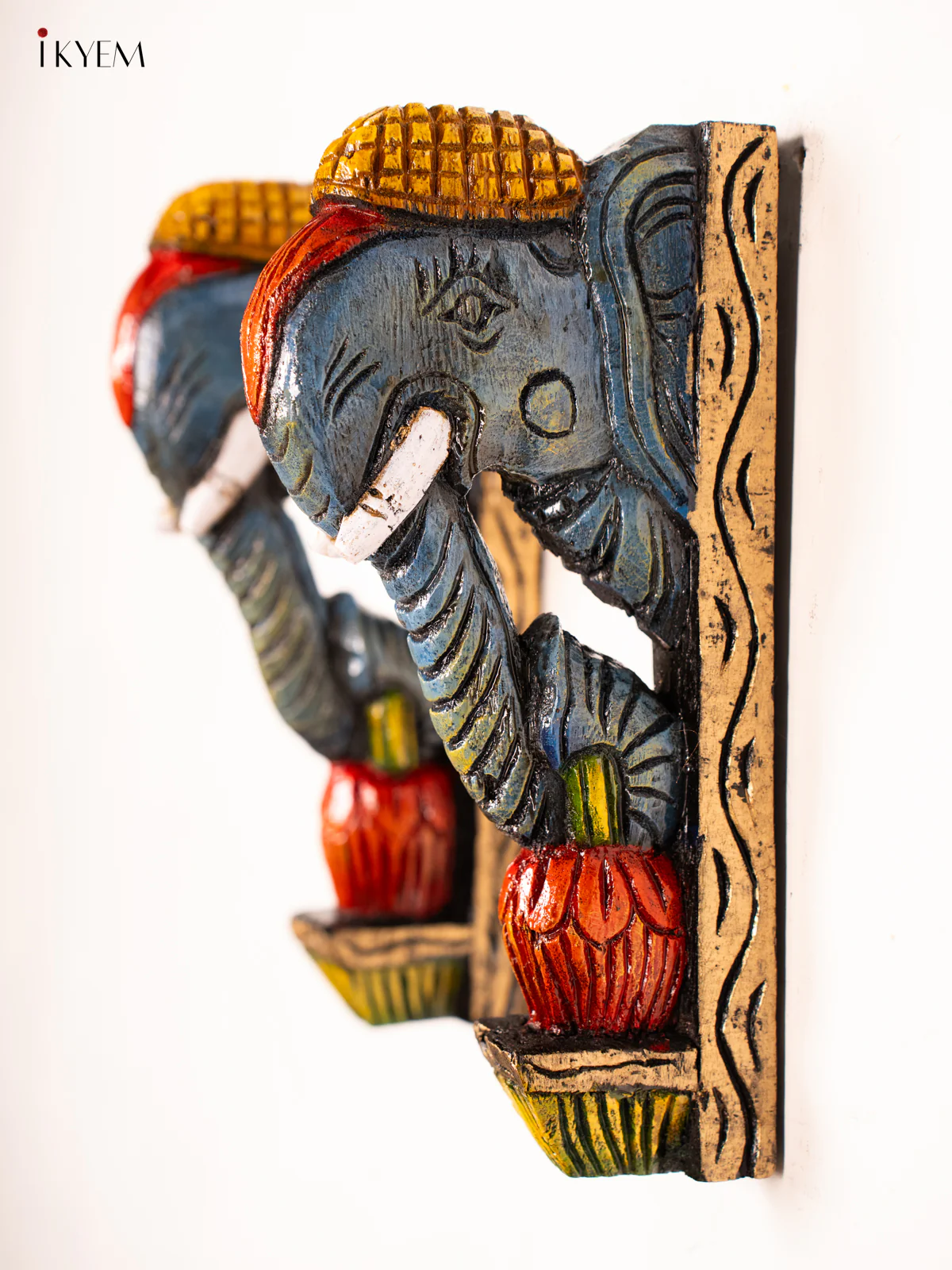 Hand-Painted Wooden Elephant Wall bracket - 12 Inch - KN01184 - Image 3