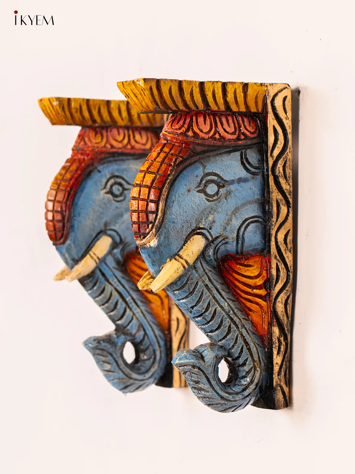 Hand-Painted Wooden Elephant Wall Bracket - 12 Inch - KN01185 - Image 3