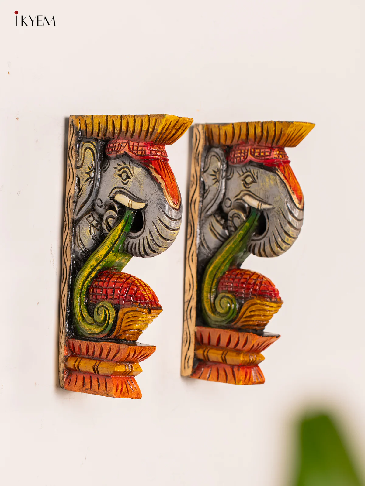 Hand-Painted Wooden Elephant Wall Bracket - 12 Inch - KN01186