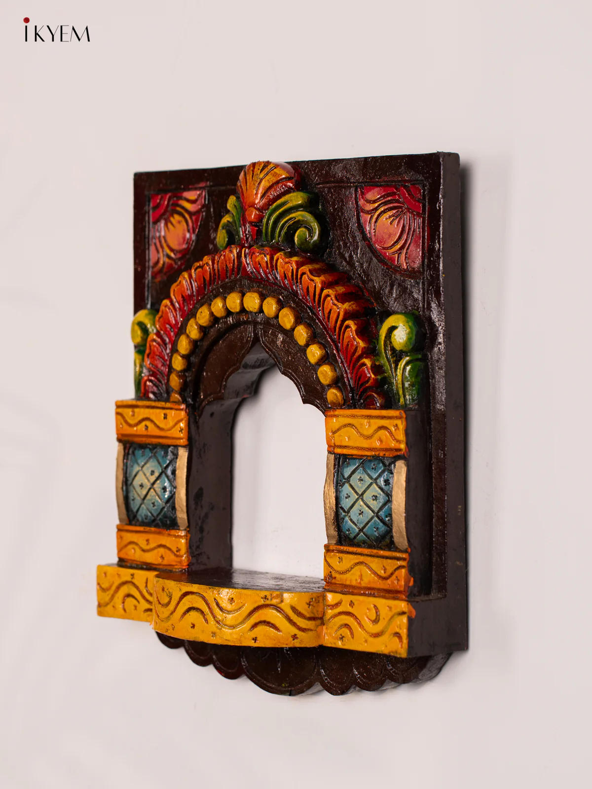 Hand-Painted Wooden Maada Vilakku Wall Shelf - 12 Inch - KN01192 - Image 2