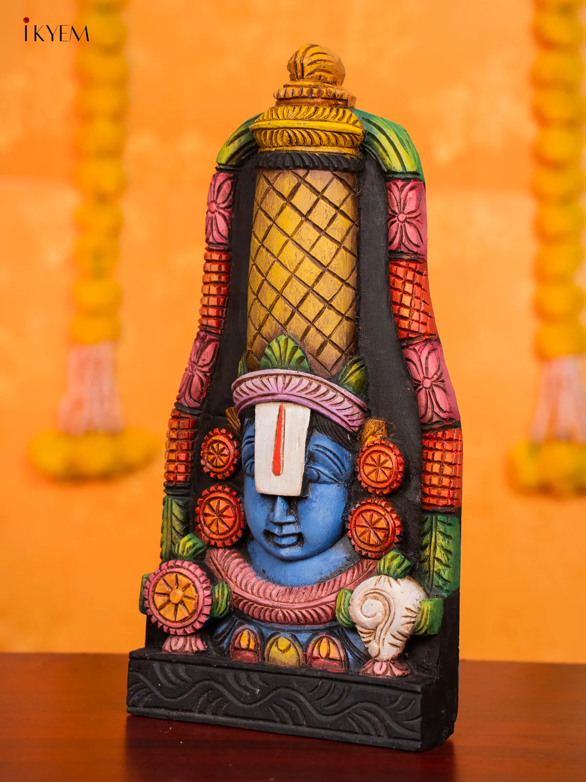 Hand-painted Wooden Balaji Face Wall Hanging - 16 Inch - KN01200 - Image 3
